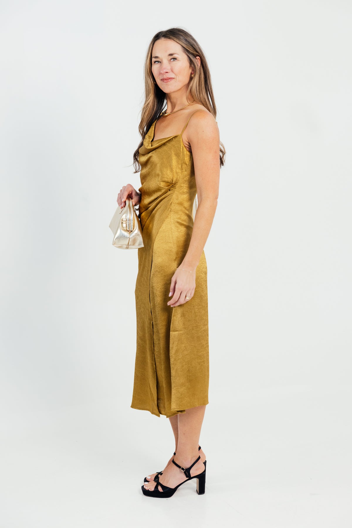 The Kenny Contrast Scarf Cowl Neck Midi Dress