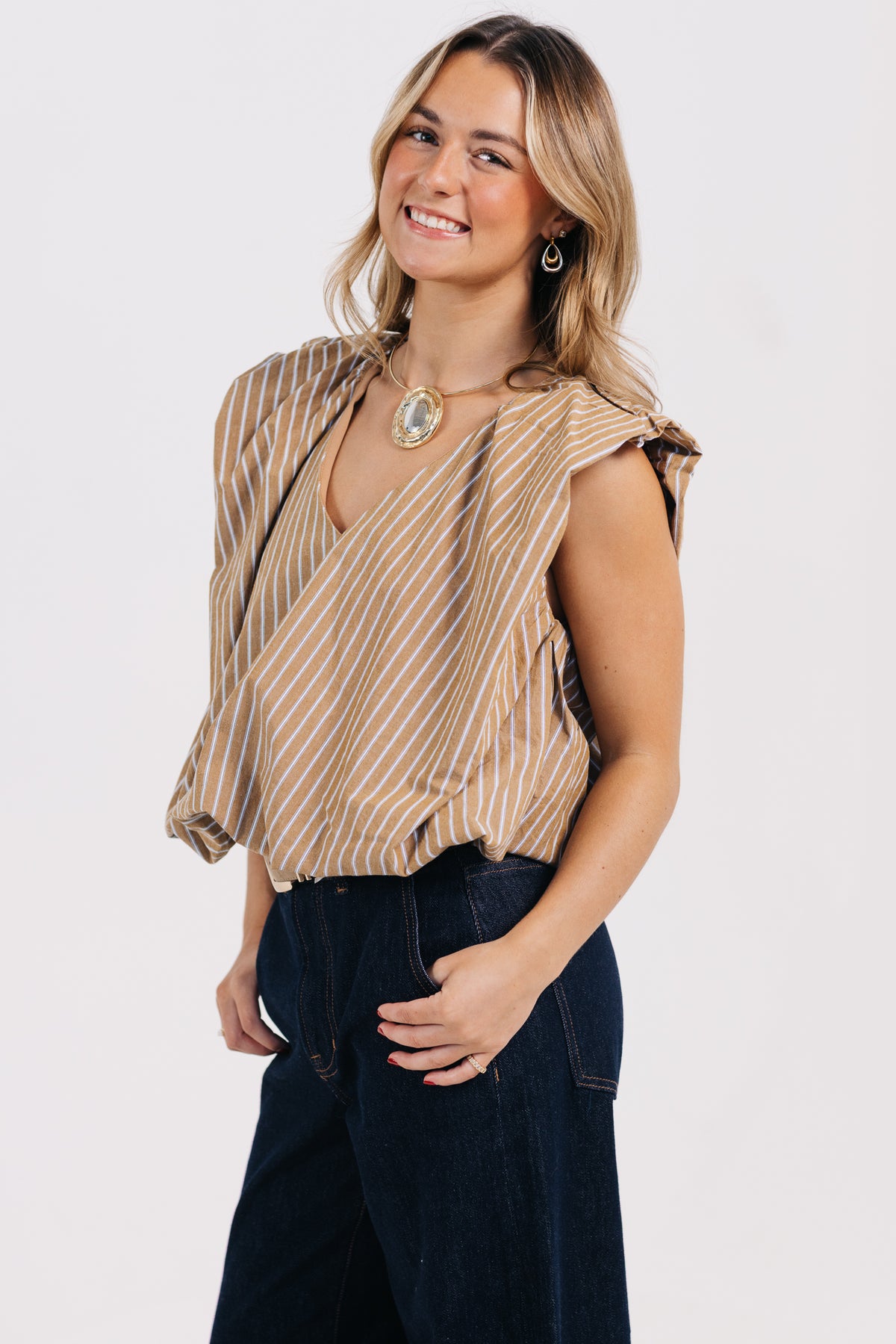 KARLIE Stripe Bubble Sleeveless Top