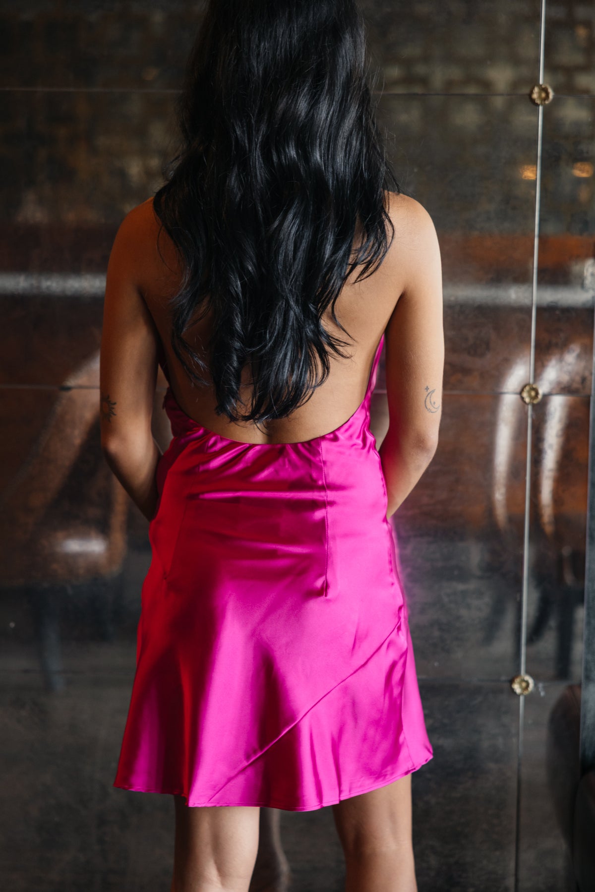 The Night Out Satin Cowl Neck Mini Dress