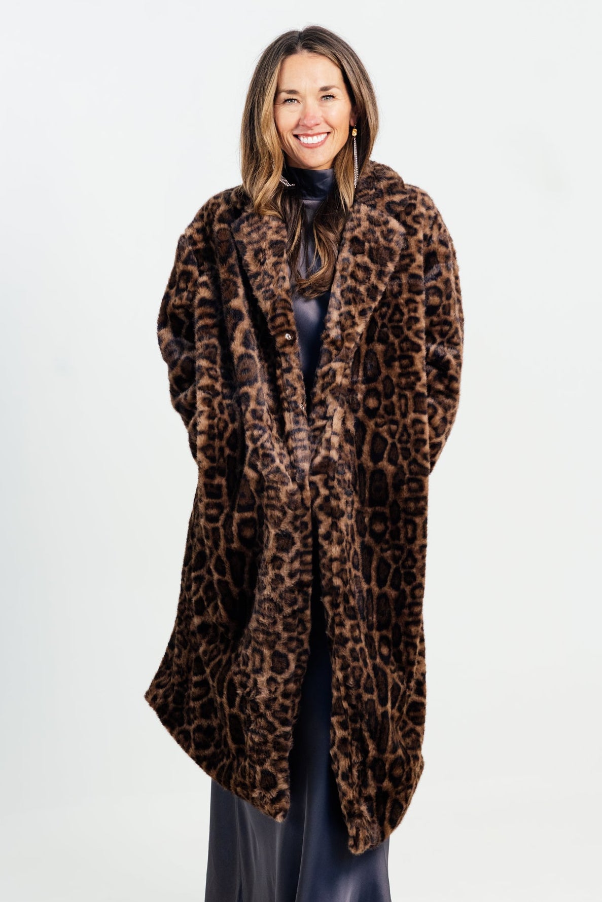 The Old Money Leopard Print Faux Fur Long Coat Jacket