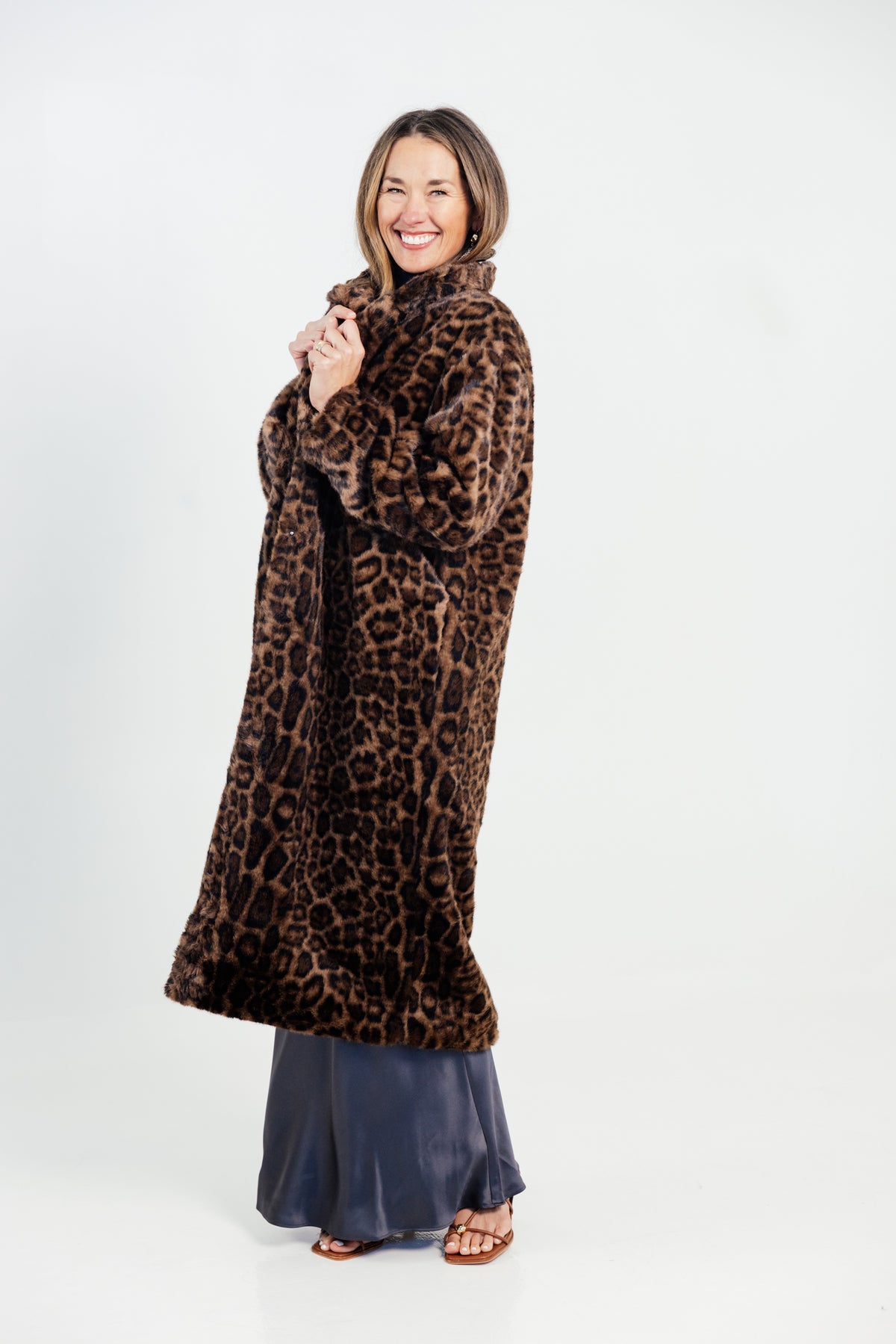 The Old Money Leopard Print Faux Fur Long Coat Jacket