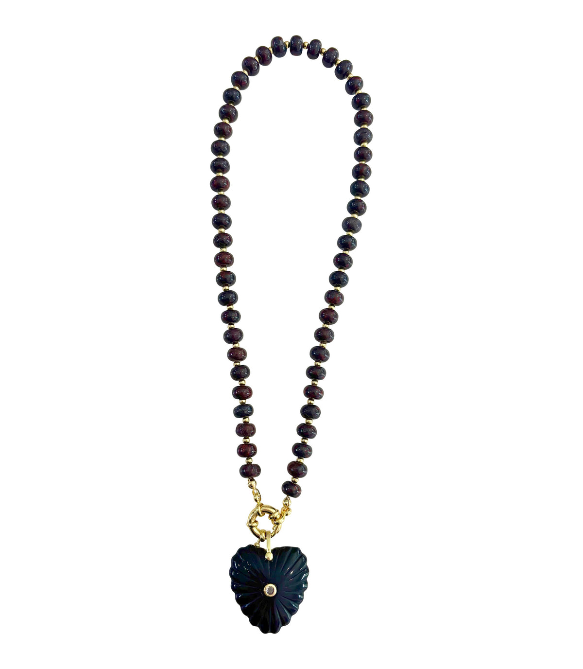 The Kendall Beaded Necklace with Heart Pendant -Navy