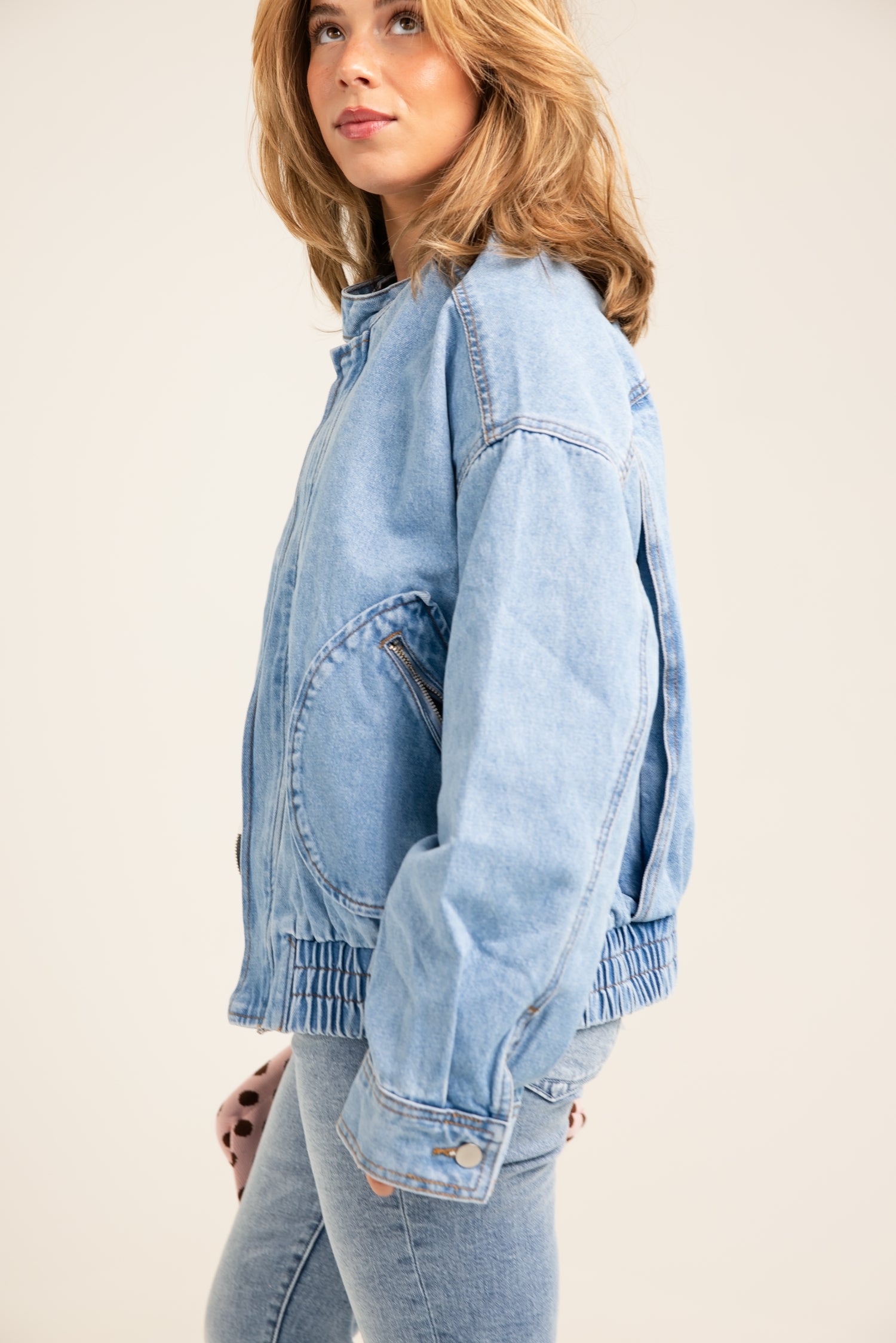 The Street Style Denim Bomber Style Jacket Denim