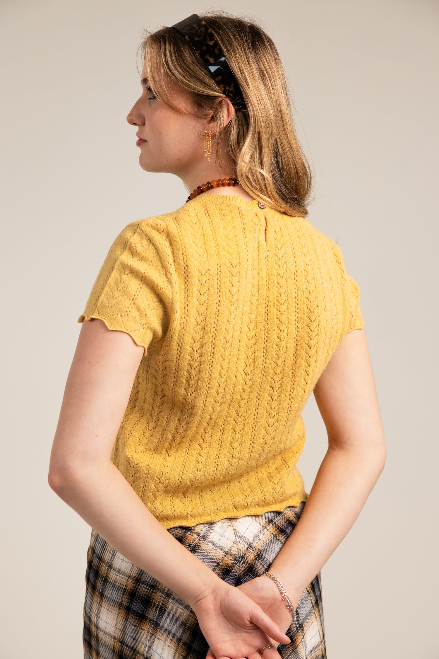 The Presley Pointelle Short Sleeve Knitted Top Chamomile