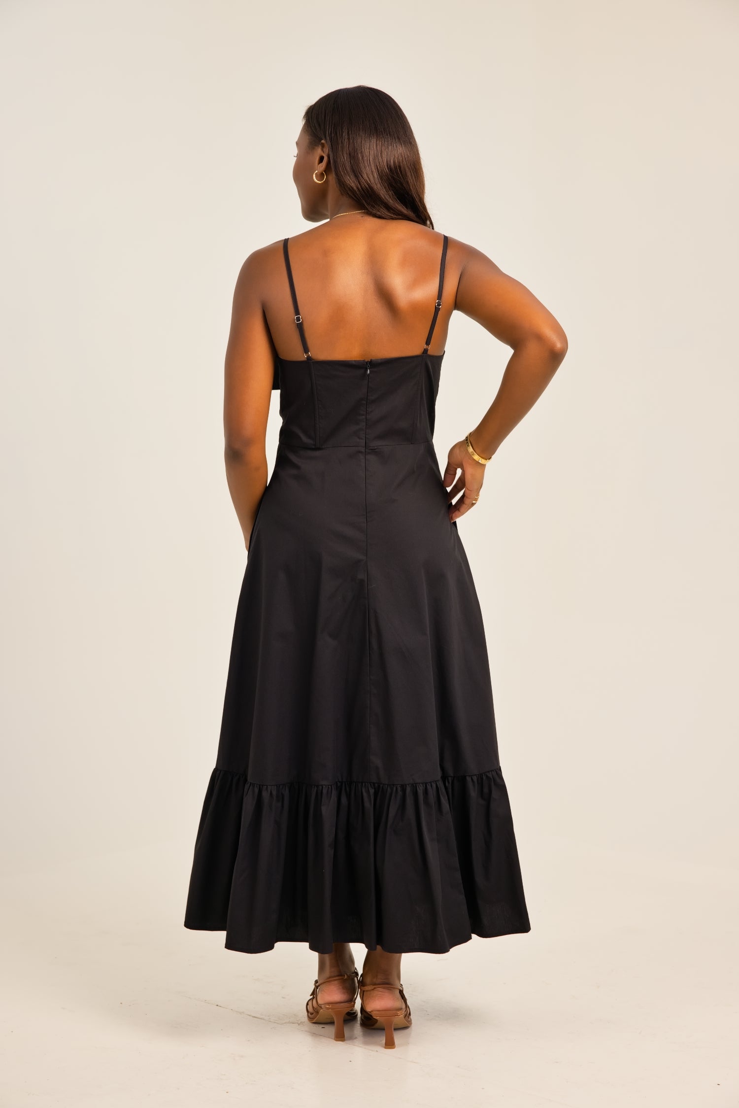 THML Thin Strap Large Bow Midi Dress Black