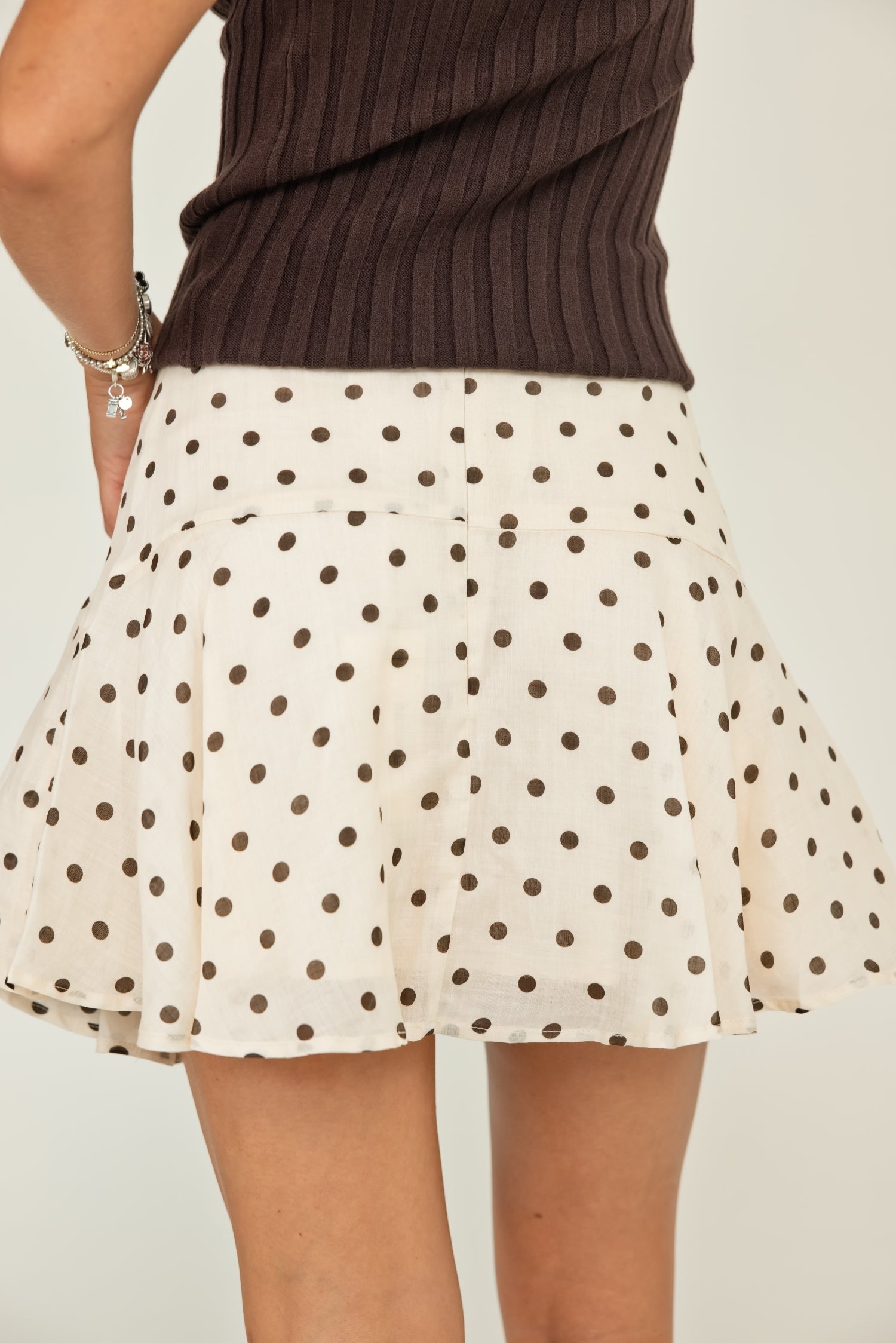 The Eleanor Polka Dot Mini Skirt Cream