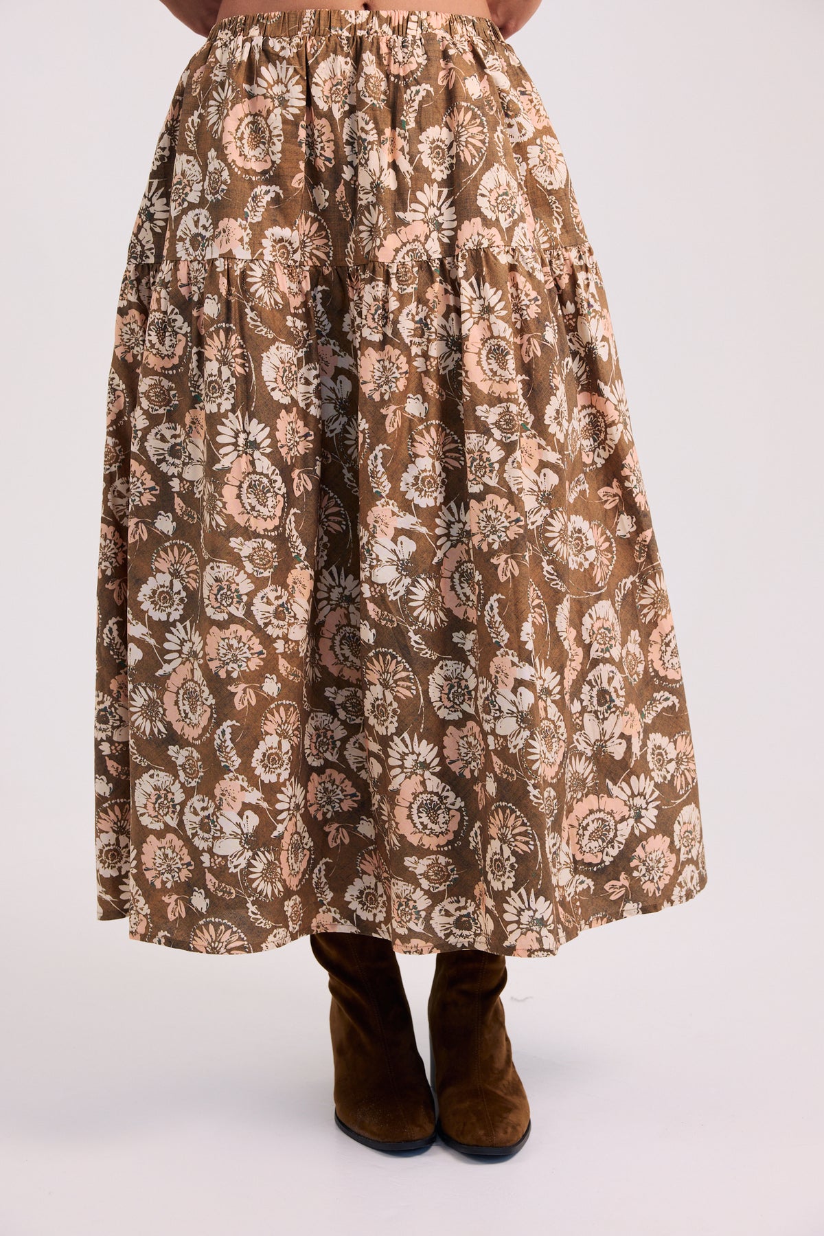 The Petra Printed Tiered Midi Skirt