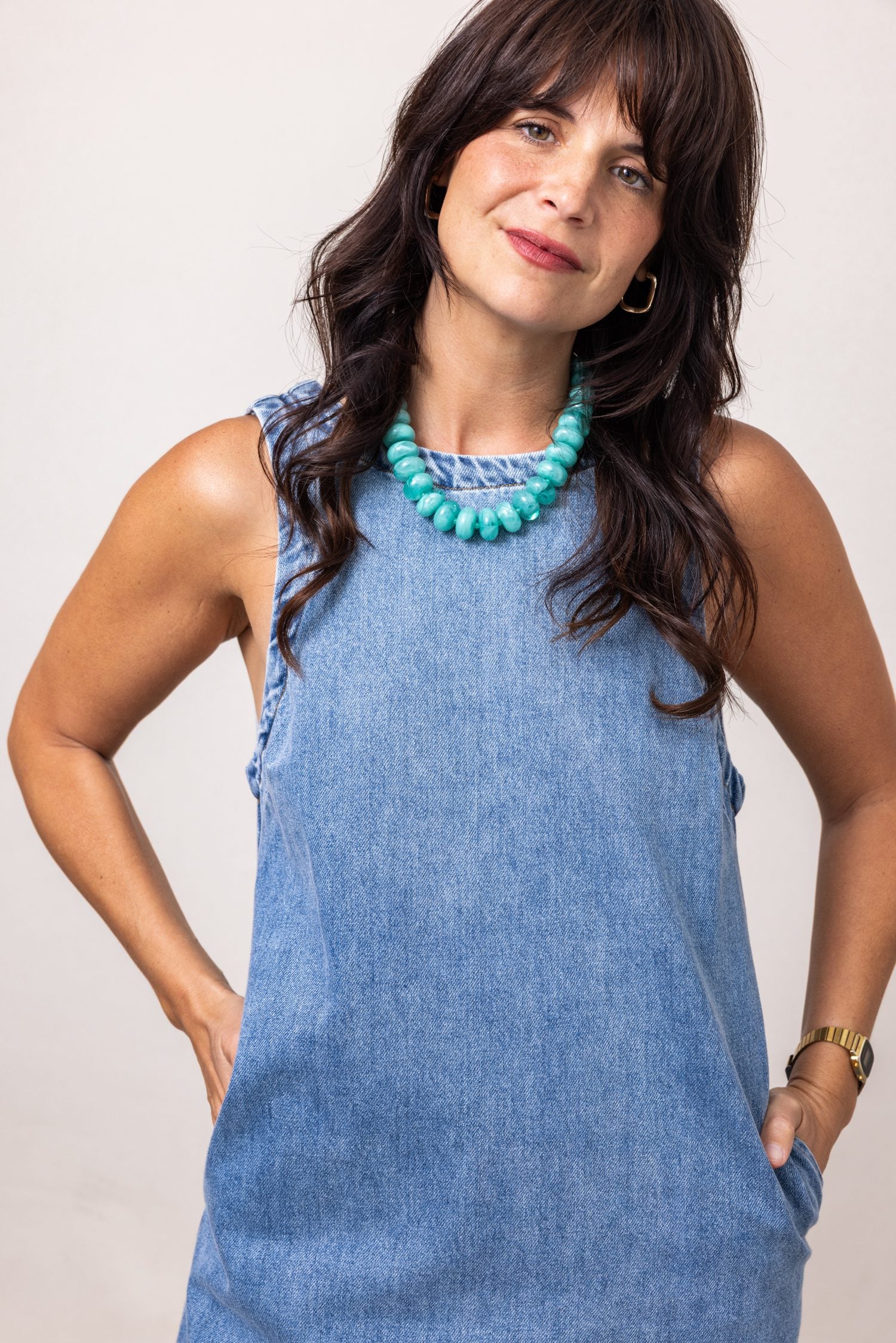KARLIE Denim Scoop Back Mini Dress