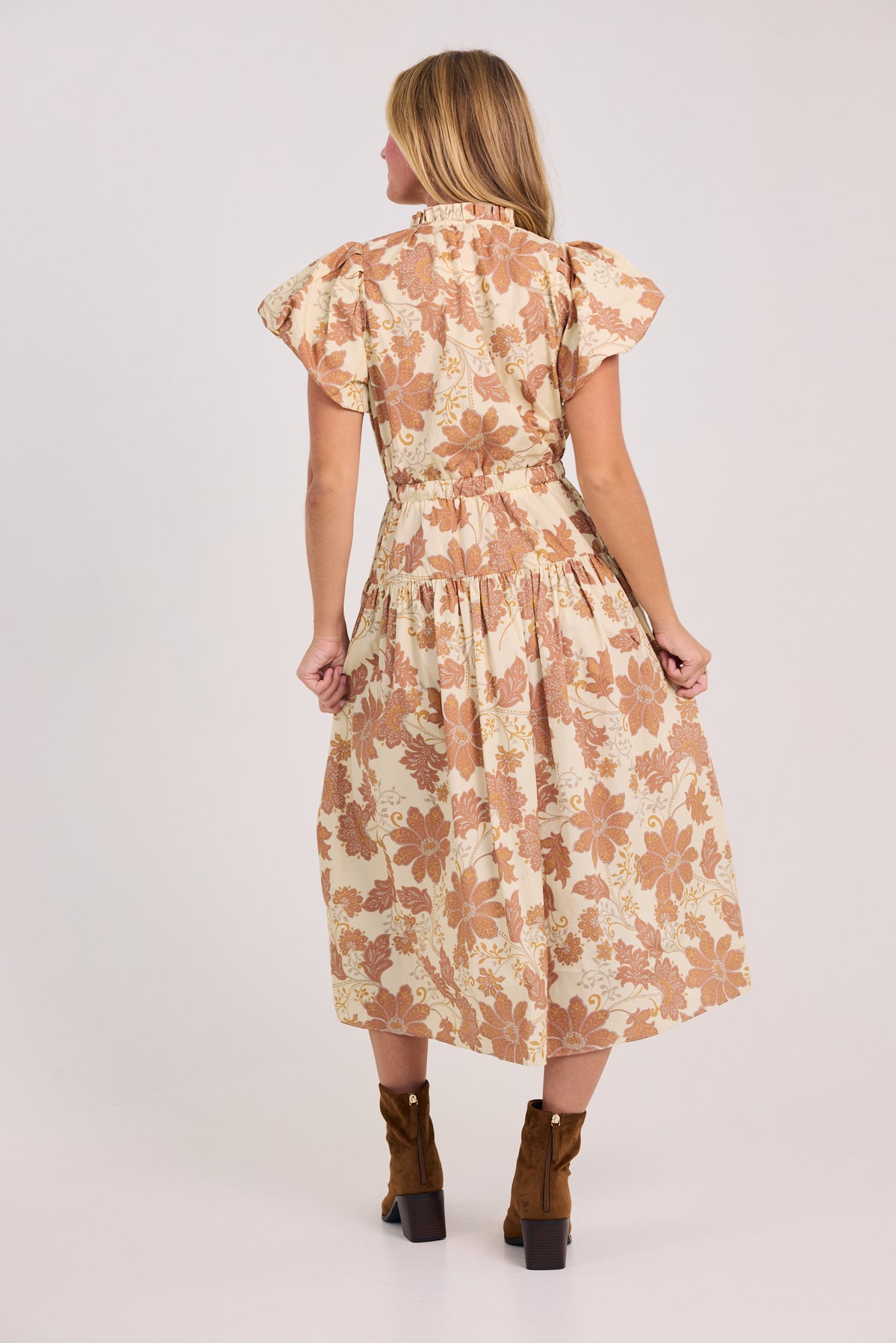 The Addie Bubble Sleeve Floral Midi Dress