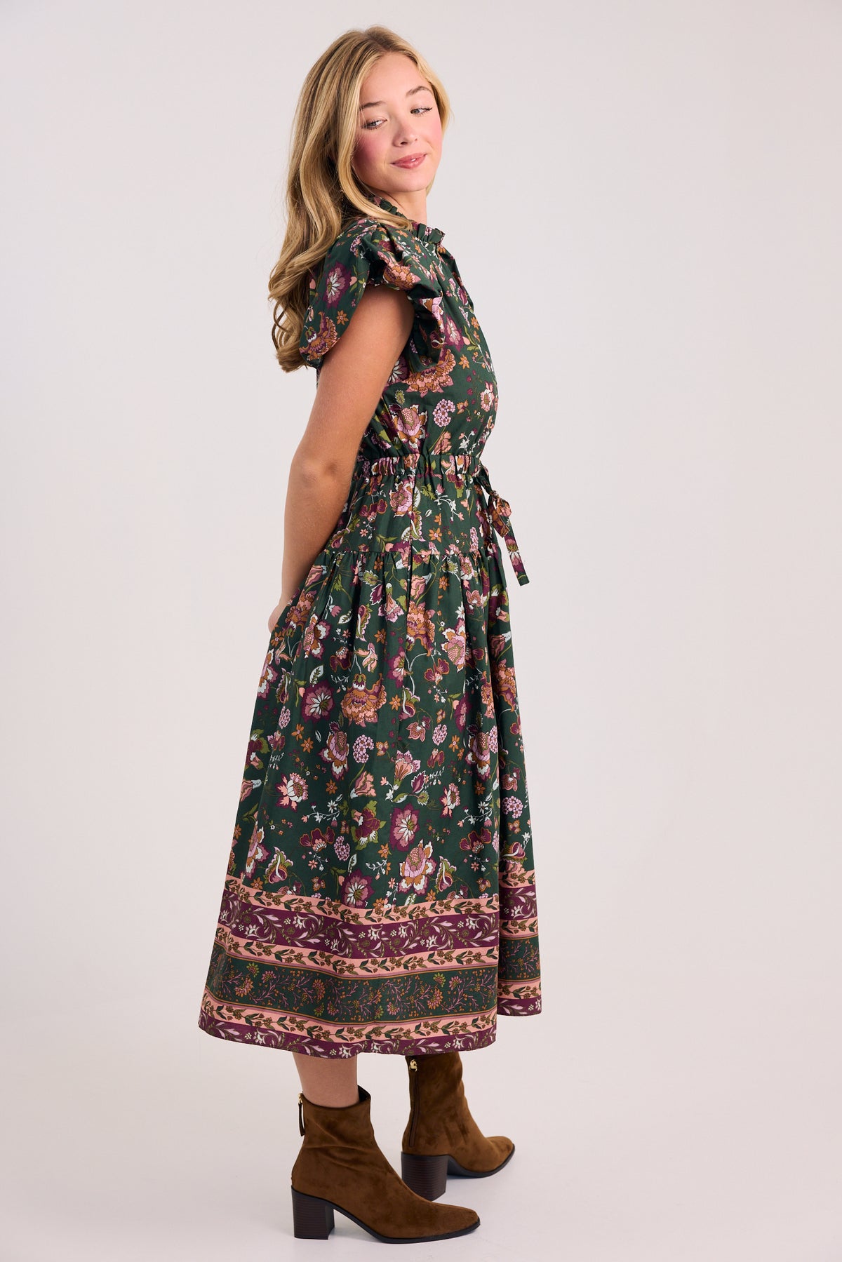 The Addie Bubble Sleeve Floral Midi Dress