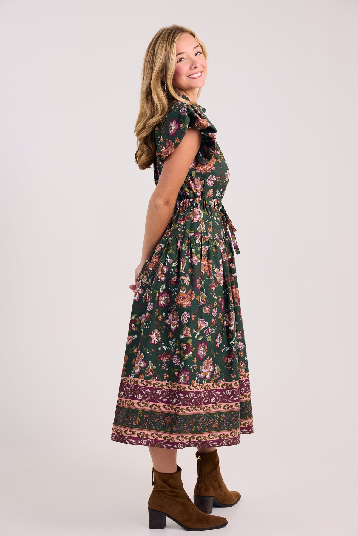 The Alana Bubble Sleeve Floral Midi Dress