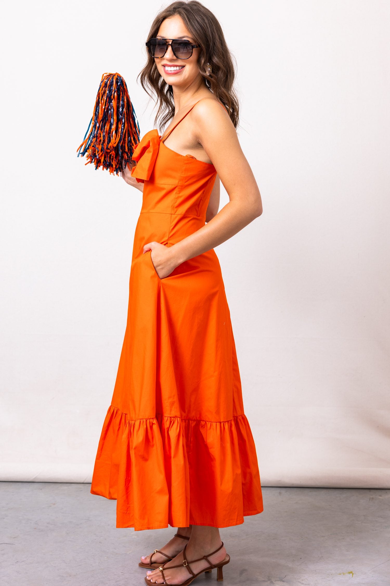 THML Thin Strap Large Bow Midi Dress