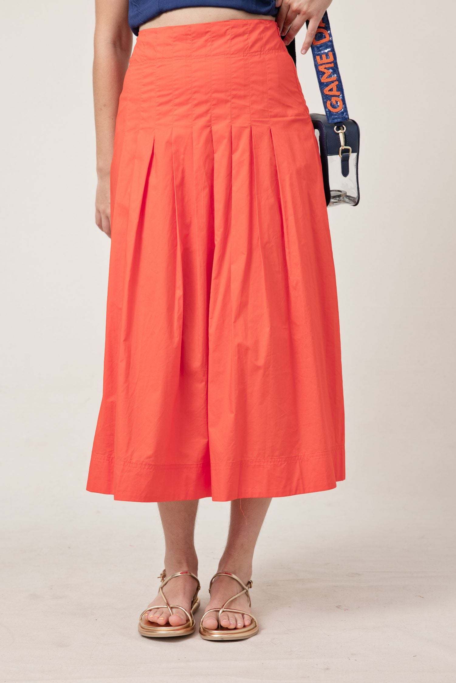 The Remi Poplin Box Pleated Midi Skirt