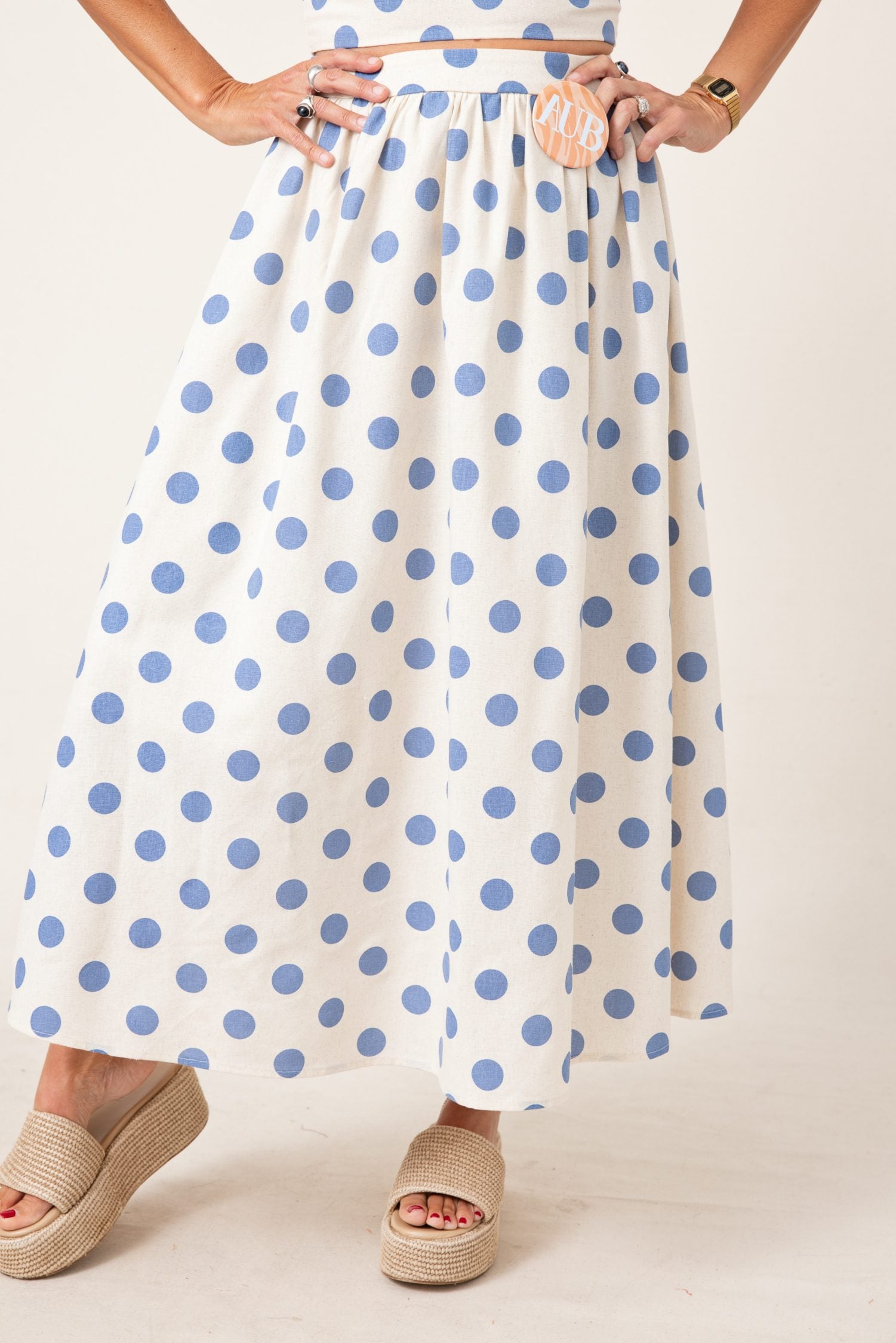 The Prim & Proper Polka Dot Crop Top And Midi Skirt Set