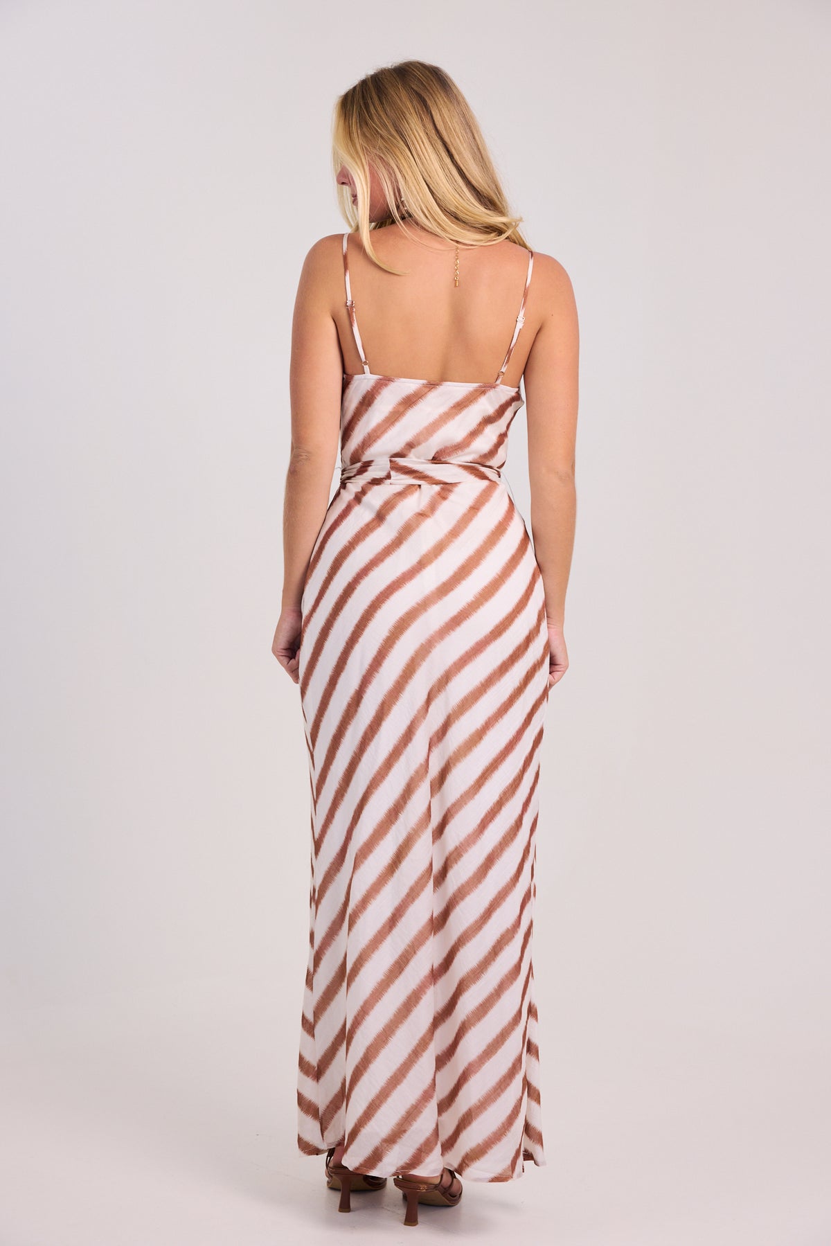 The Alluring Abstract Stripe Cowl Neck Scarf Maxi Dress