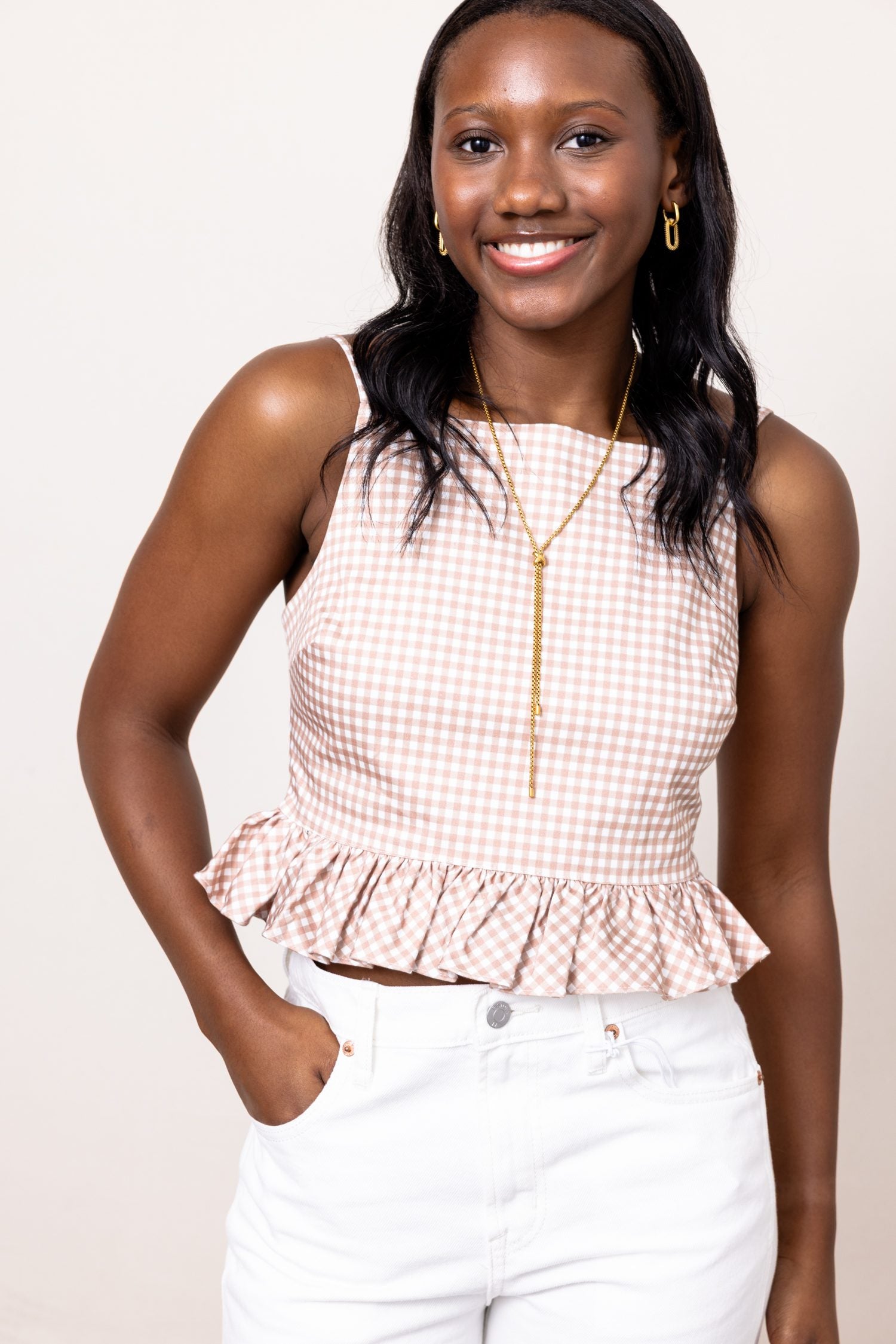 French Connection Lilah Stretch Ruffle Gingham Top