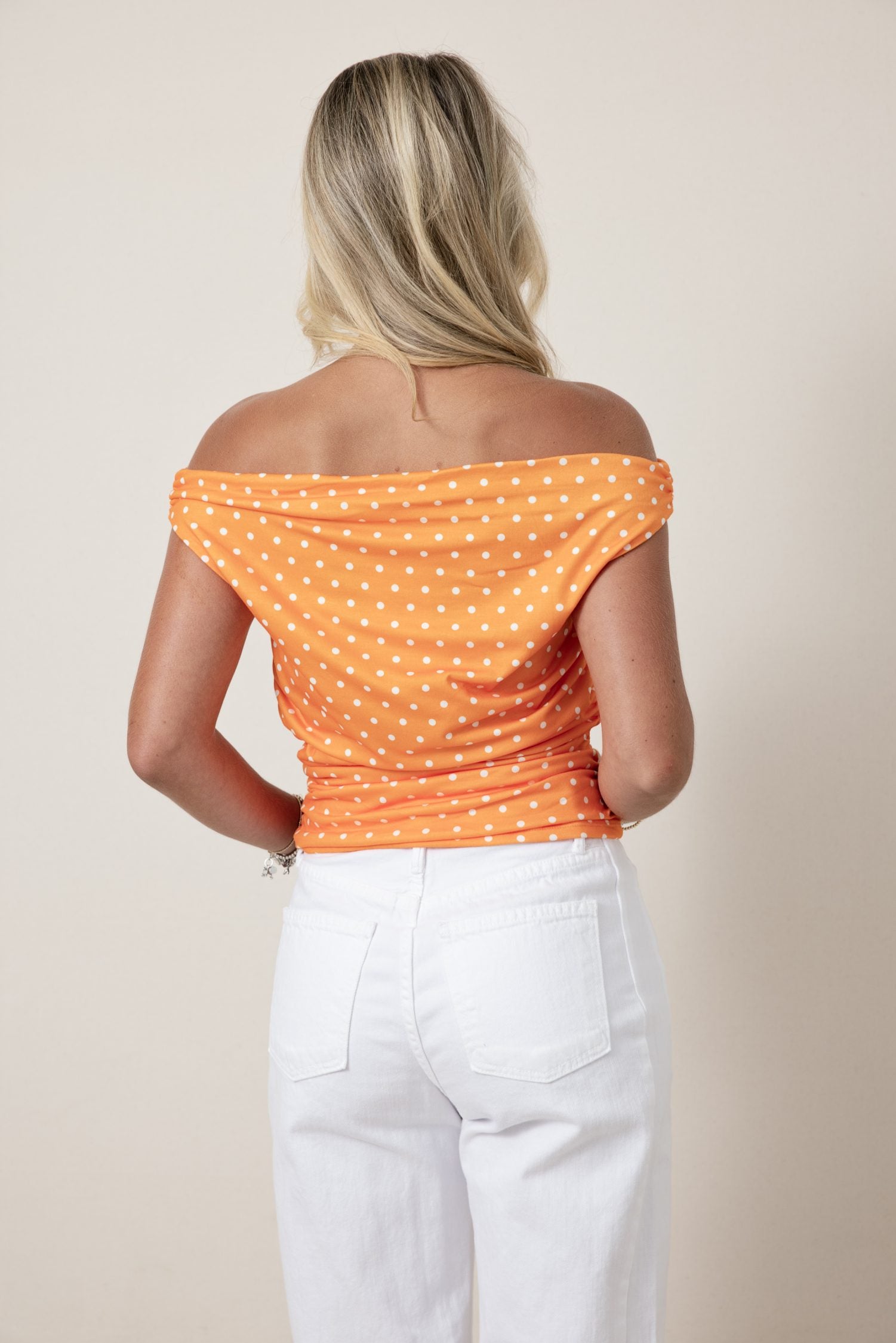The Priscilla Polka Dot Off Shoulder Top