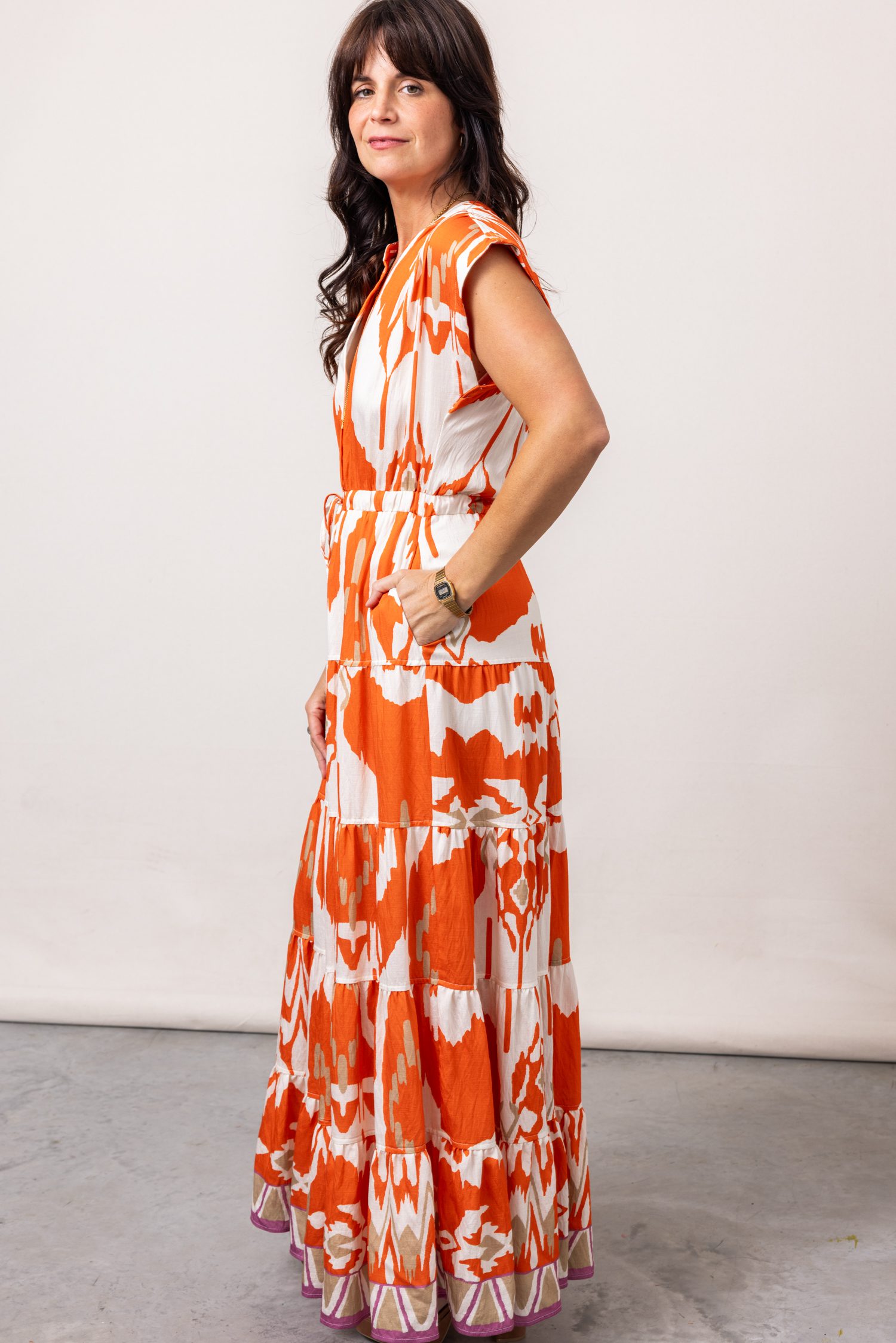 The Georgia Geometric Pattern Tiered Maxi Dress