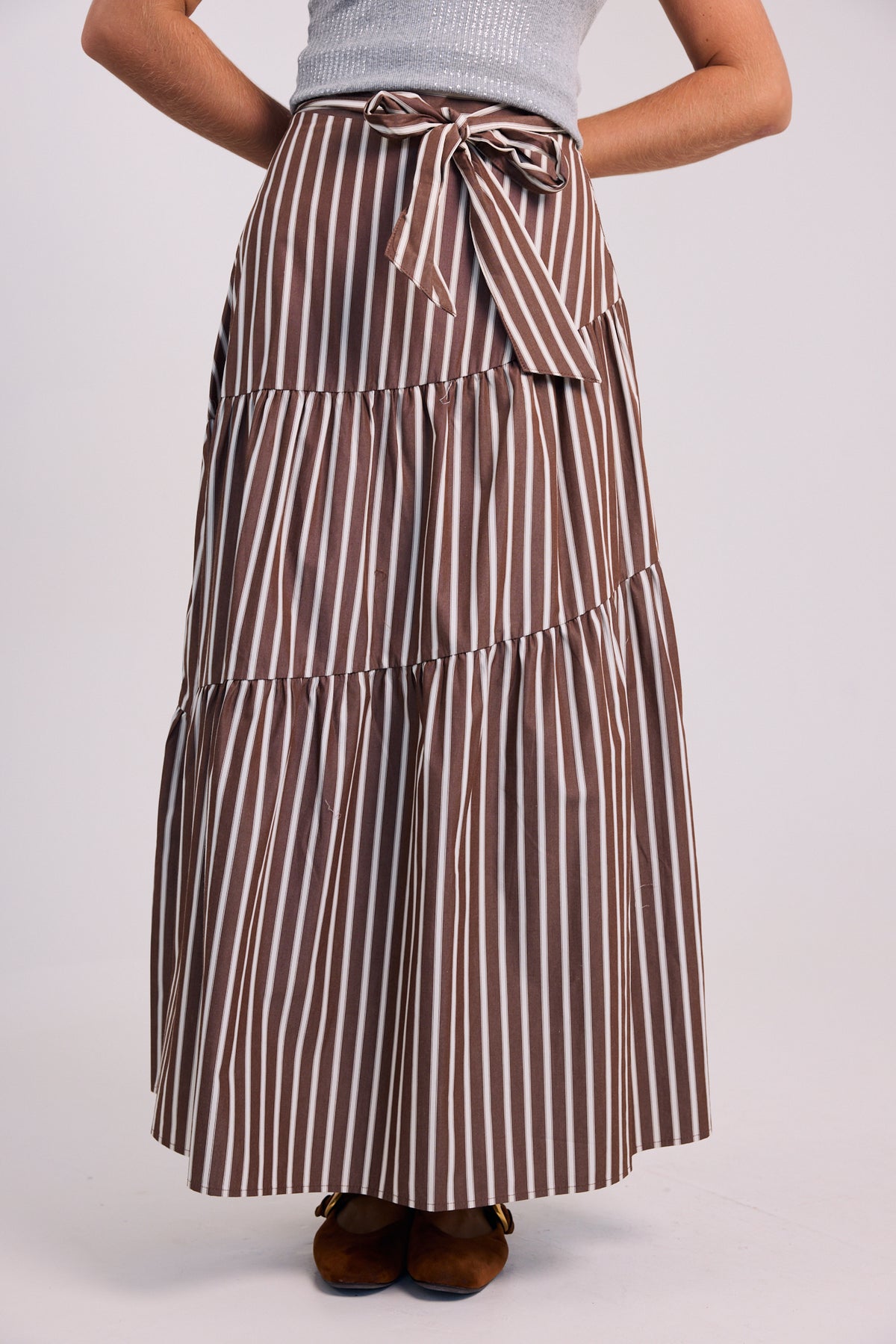 KARLIE Stripe Tie Maxi Skirt