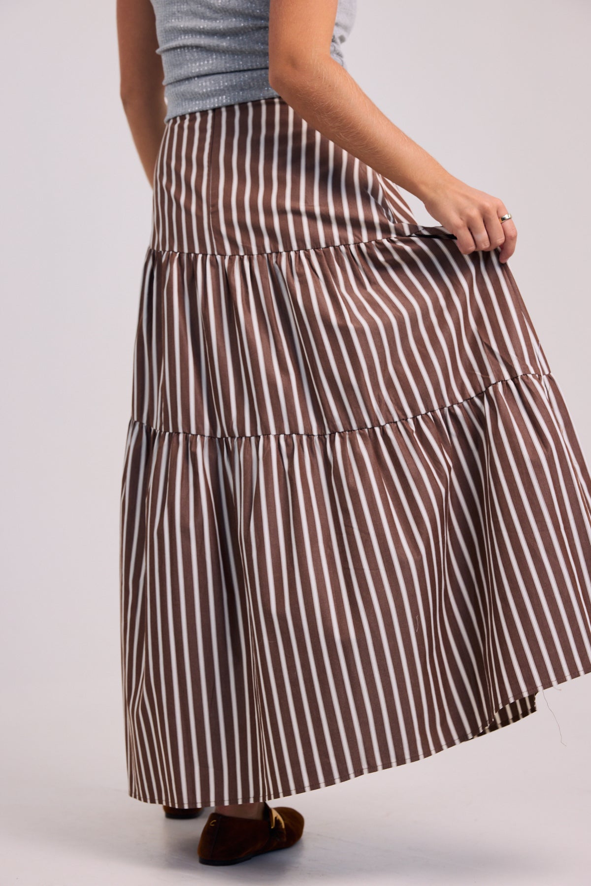 KARLIE Stripe Tie Maxi Skirt