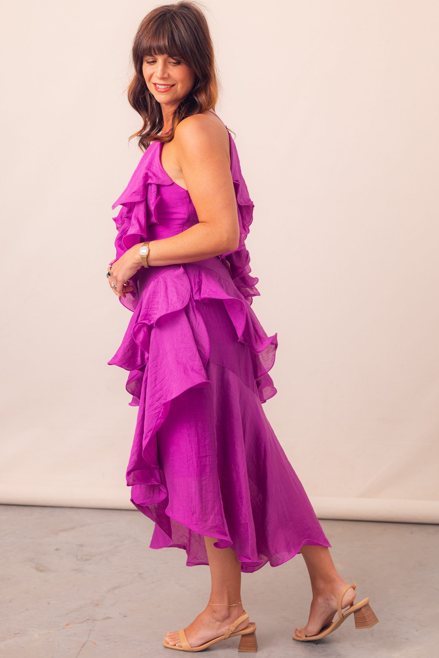 The Matea One-Shoulder Asymmetric Hem Maxi Dress