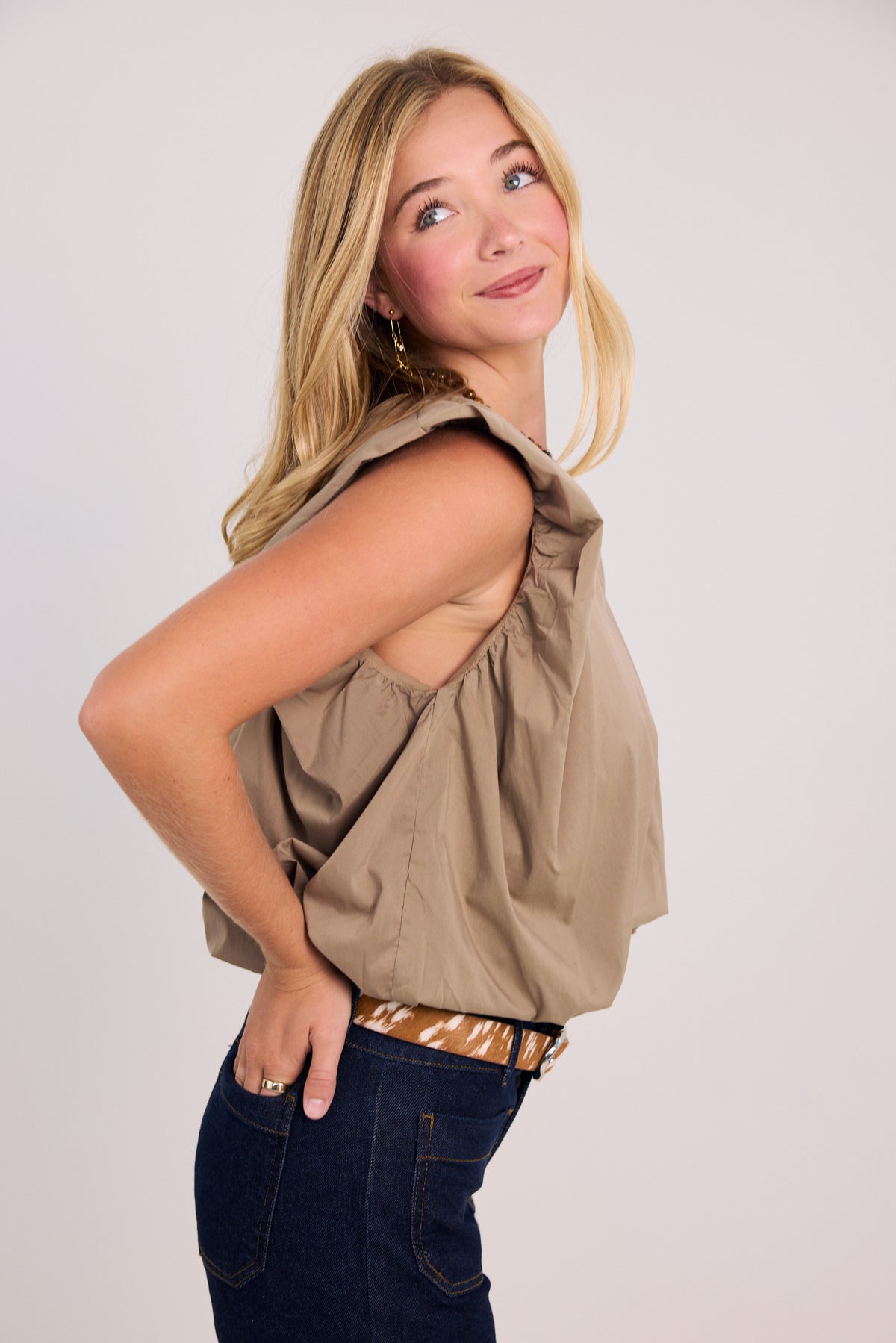 KARLIE Solid Poplin Bubble Top