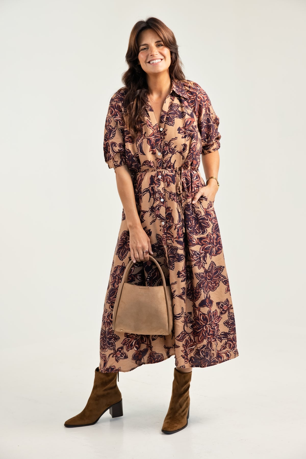 THML Tie Waist Flower Print Dress