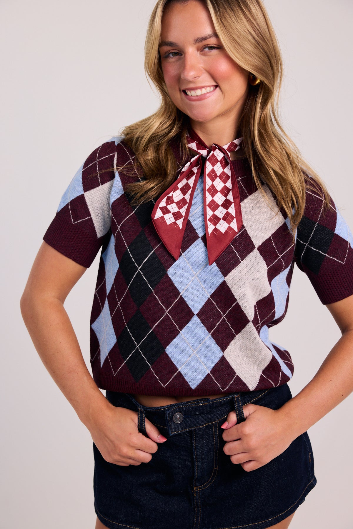 Lucy Paris Bria Argyle Knit Top