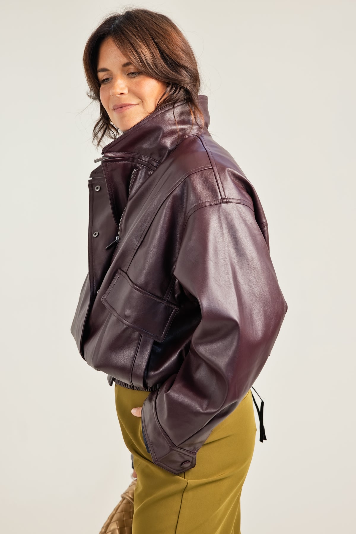Habitual Vegan Leather Funnel Jacket