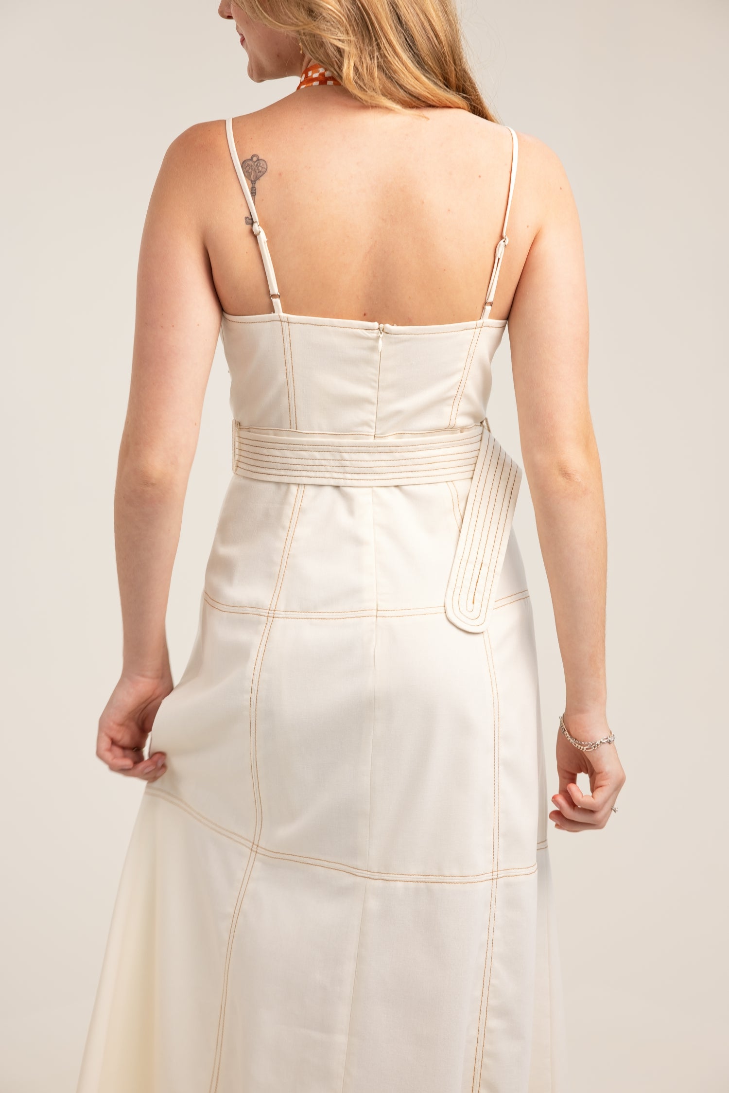 The Bella Belted Panel Midi Dress Cream