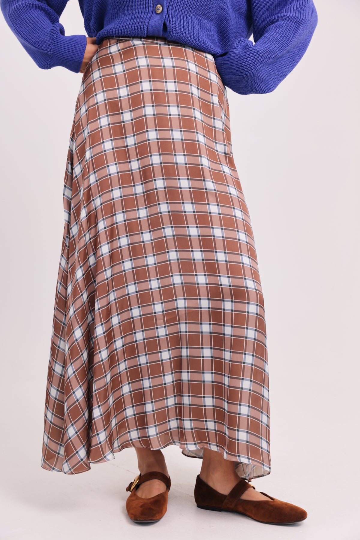 The Claire Plaid Bias Satin Maxi Skirt