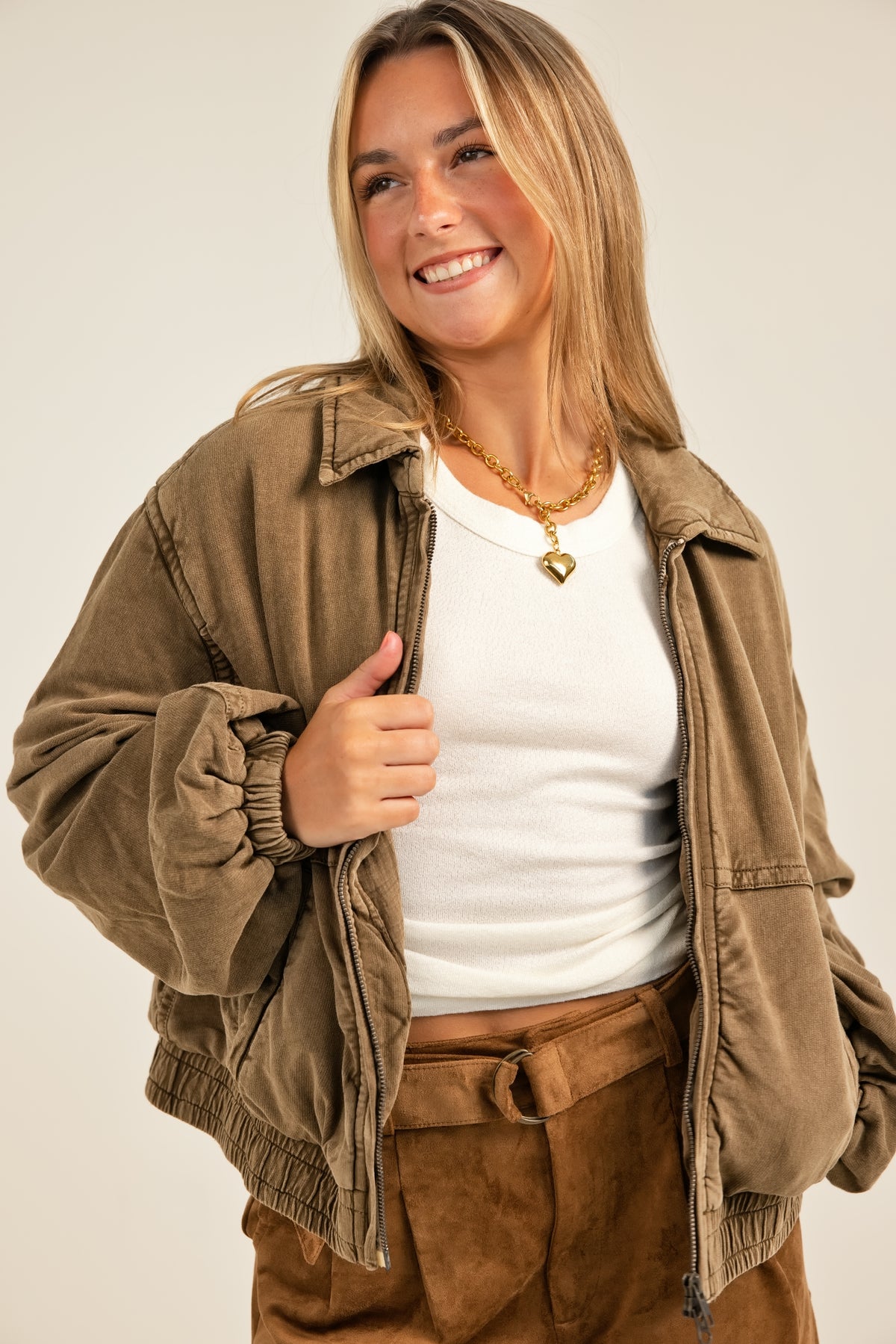Free People Birdie Washed Jacket Olive Green