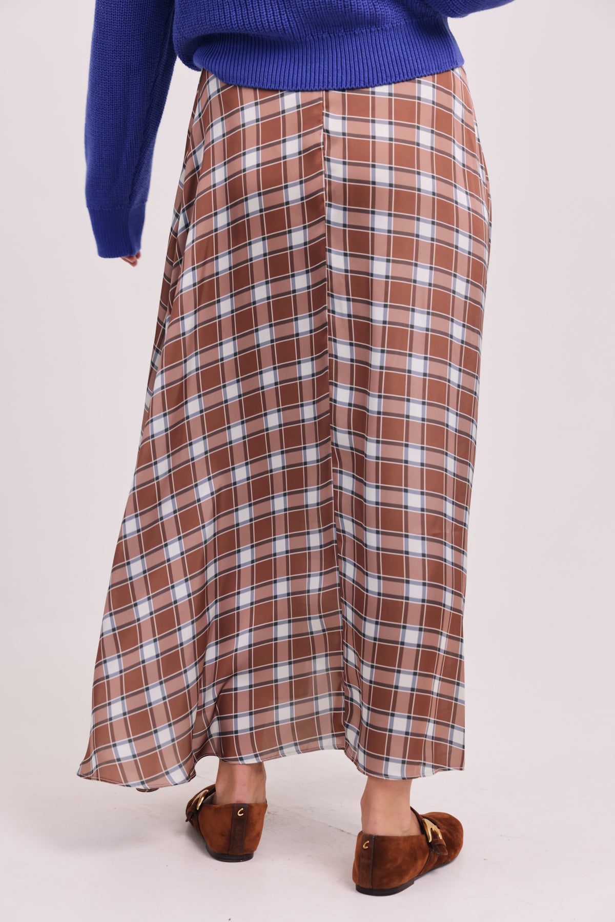The Claire Plaid Bias Satin Maxi Skirt