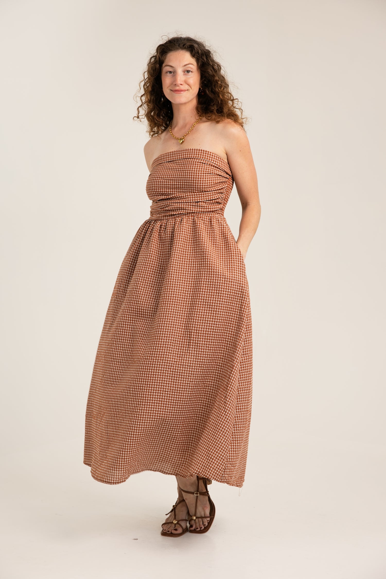 The Paisley Printed Maxi Dress Terracota Check