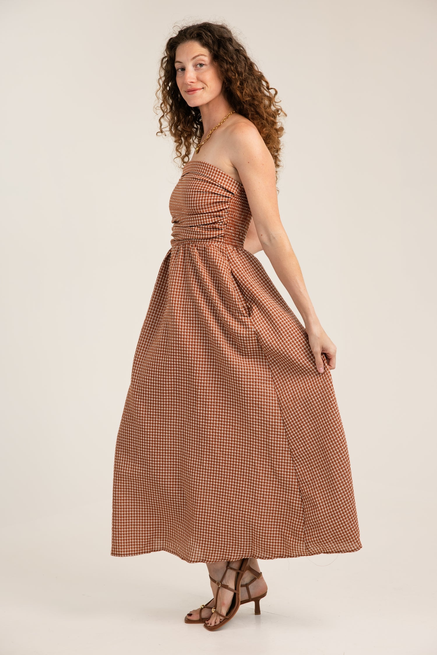 The Paisley Printed Maxi Dress Terracota Check