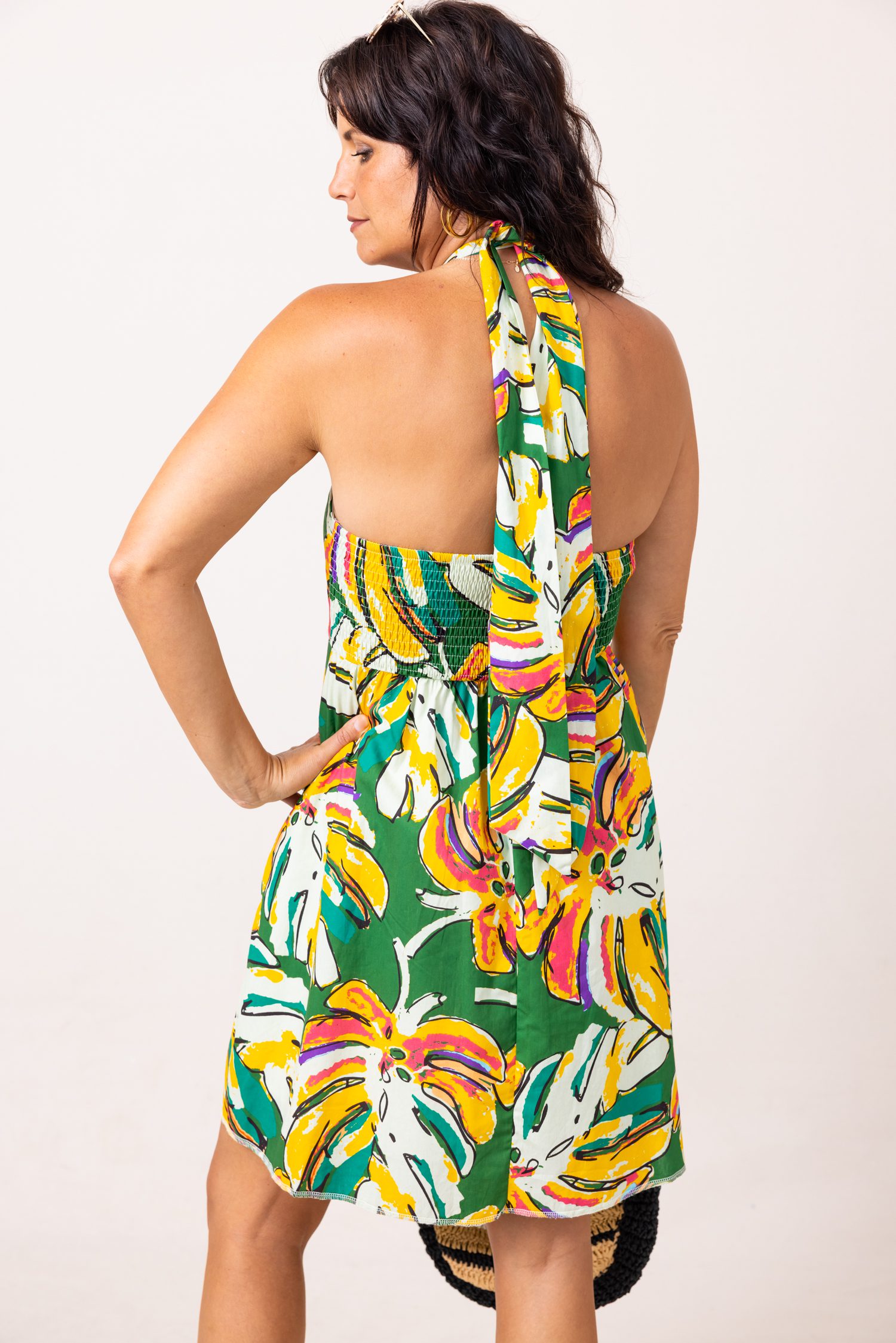 The Calypso Mostera Halter Mini Dress
