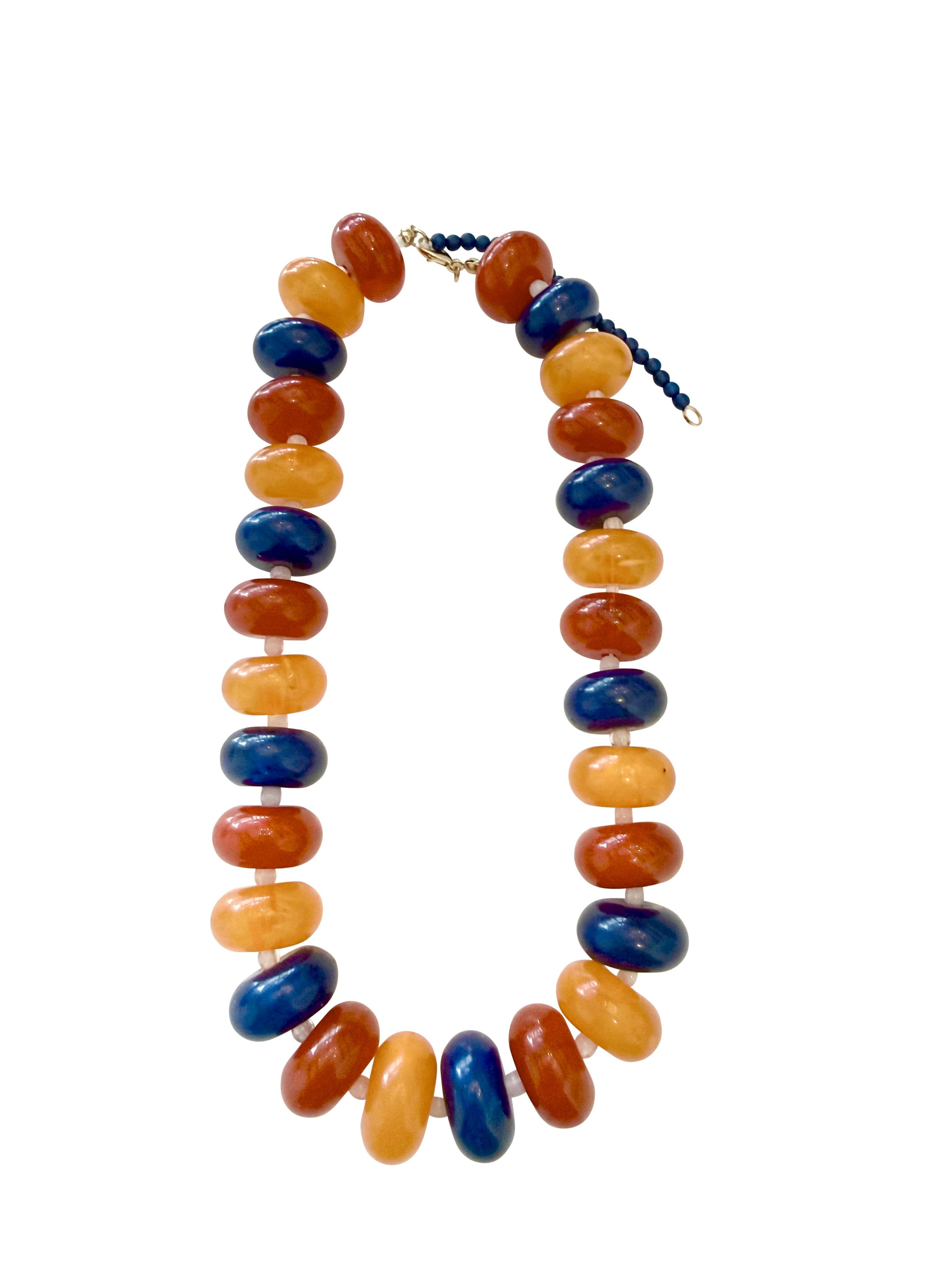 The Bailey Chunky Beaded Necklace- Orange/Navy Mix