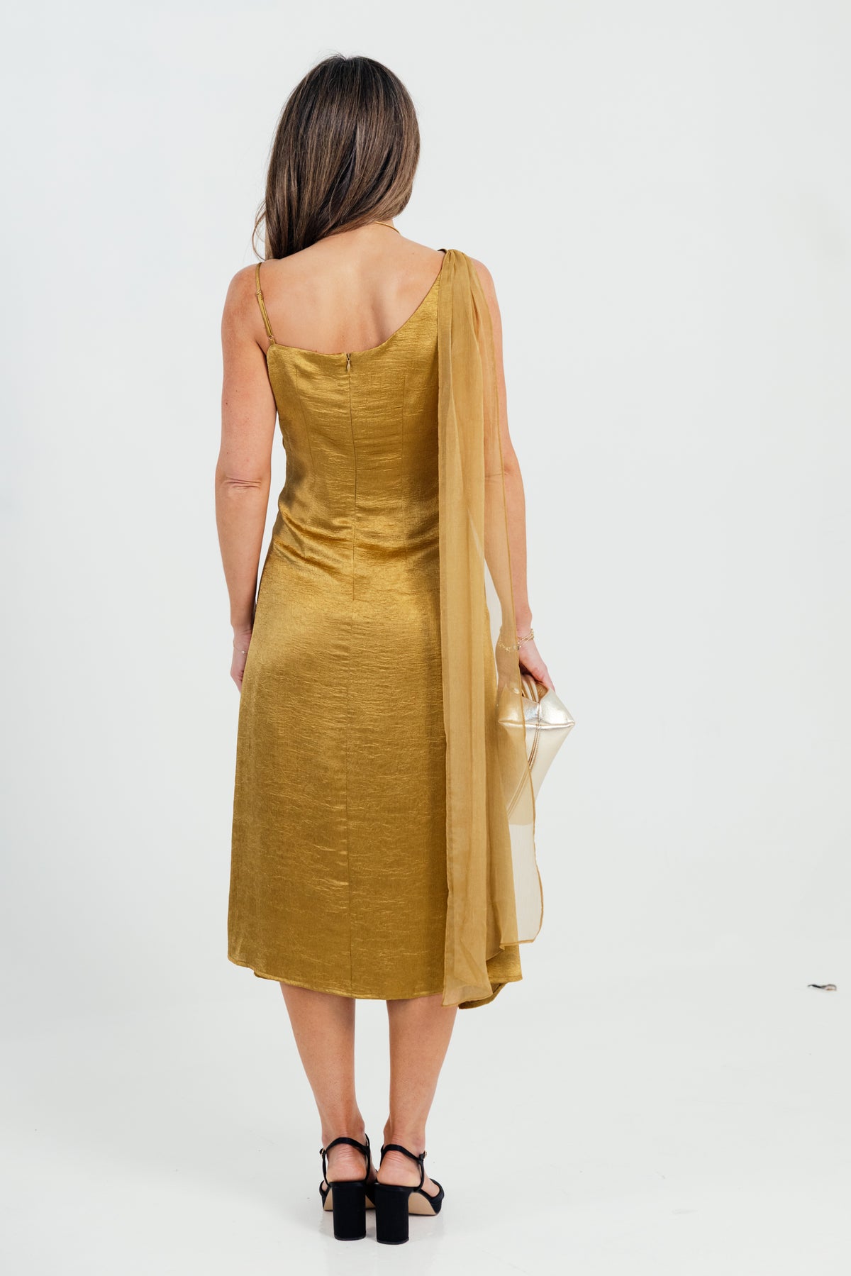 The Kenny Contrast Scarf Cowl Neck Midi Dress