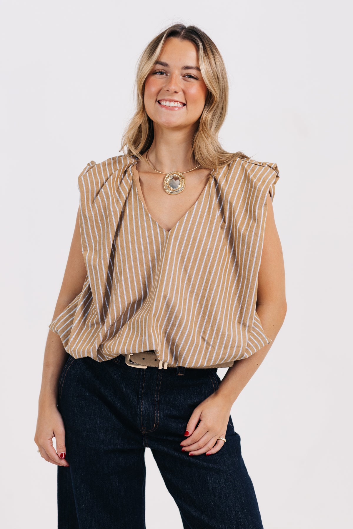 KARLIE Stripe Bubble Sleeveless Top