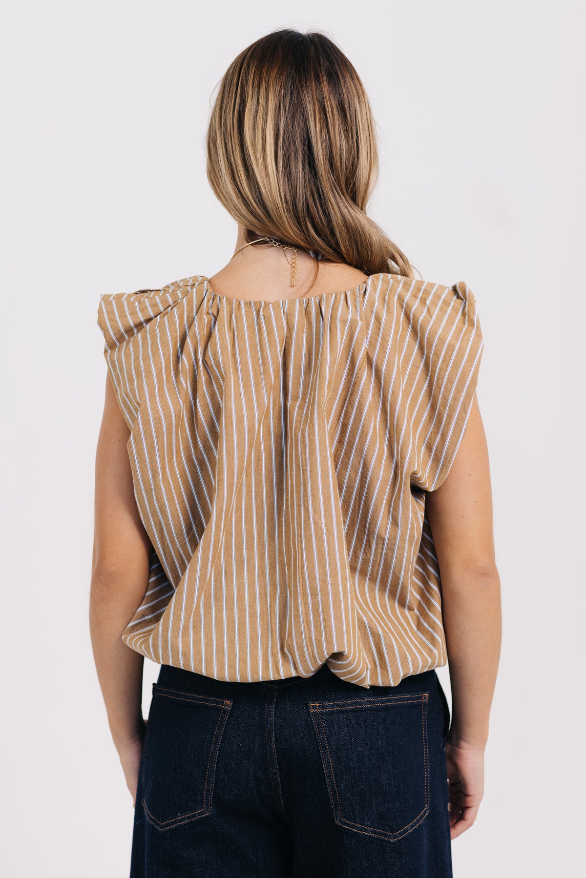 KARLIE Stripe Bubble Sleeveless Top