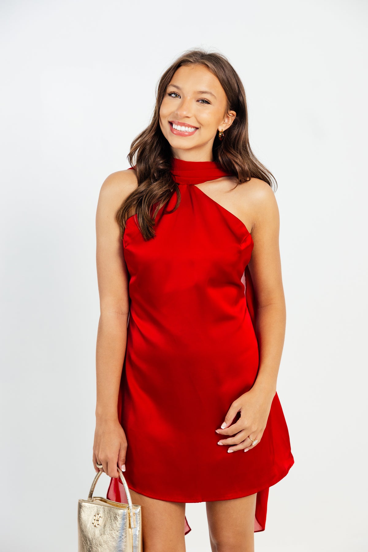 The Red Wine Satin Mini Dress w/ Chiffon Scarf
