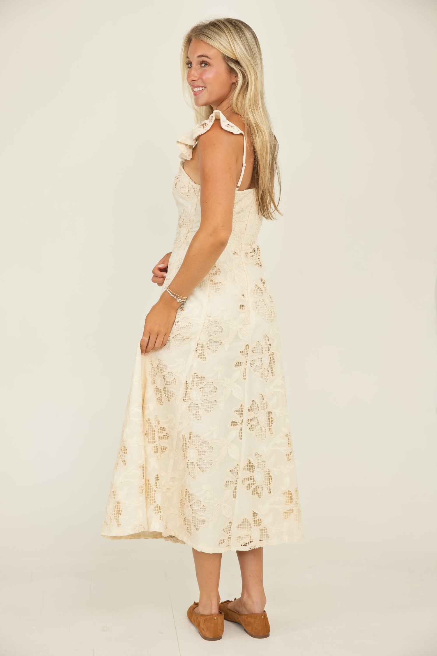 The Francesca Flutter Sleeve Smocking Detail Midi Dress