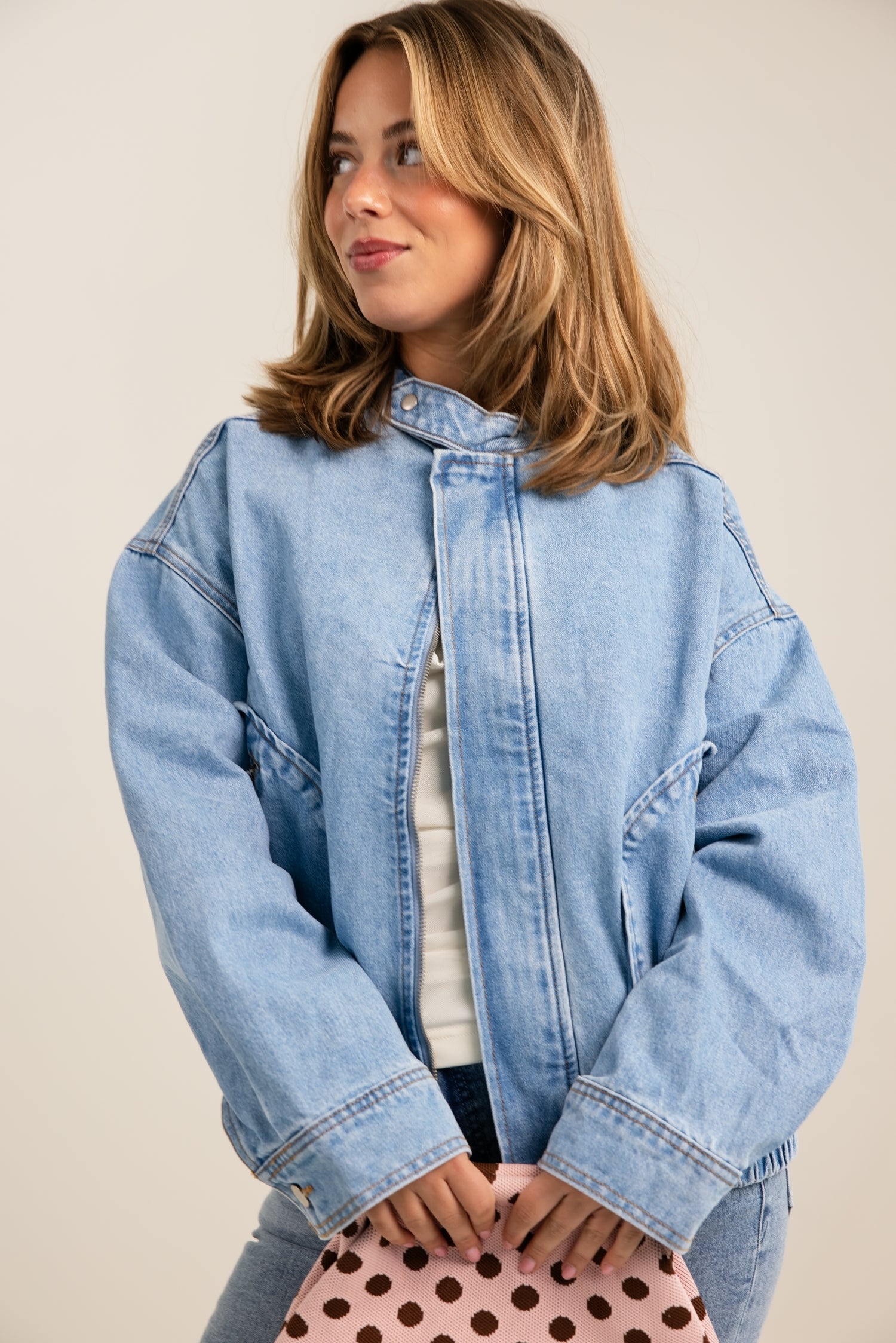 The Street Style Denim Bomber Style Jacket Denim