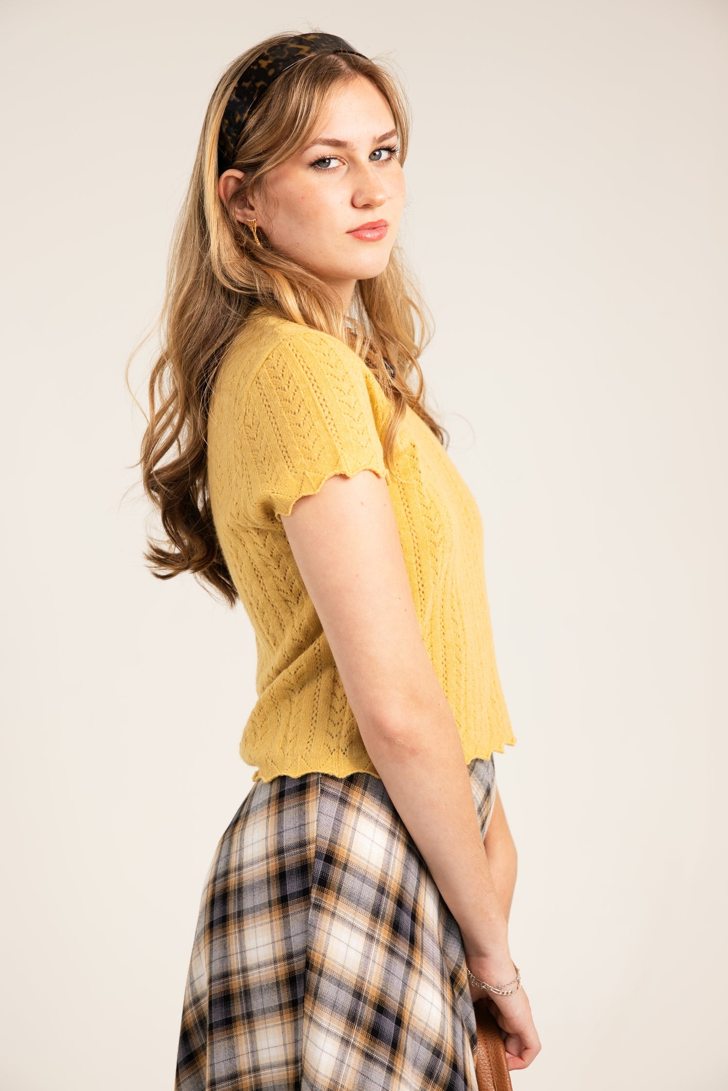 The Presley Pointelle Short Sleeve Knitted Top Chamomile