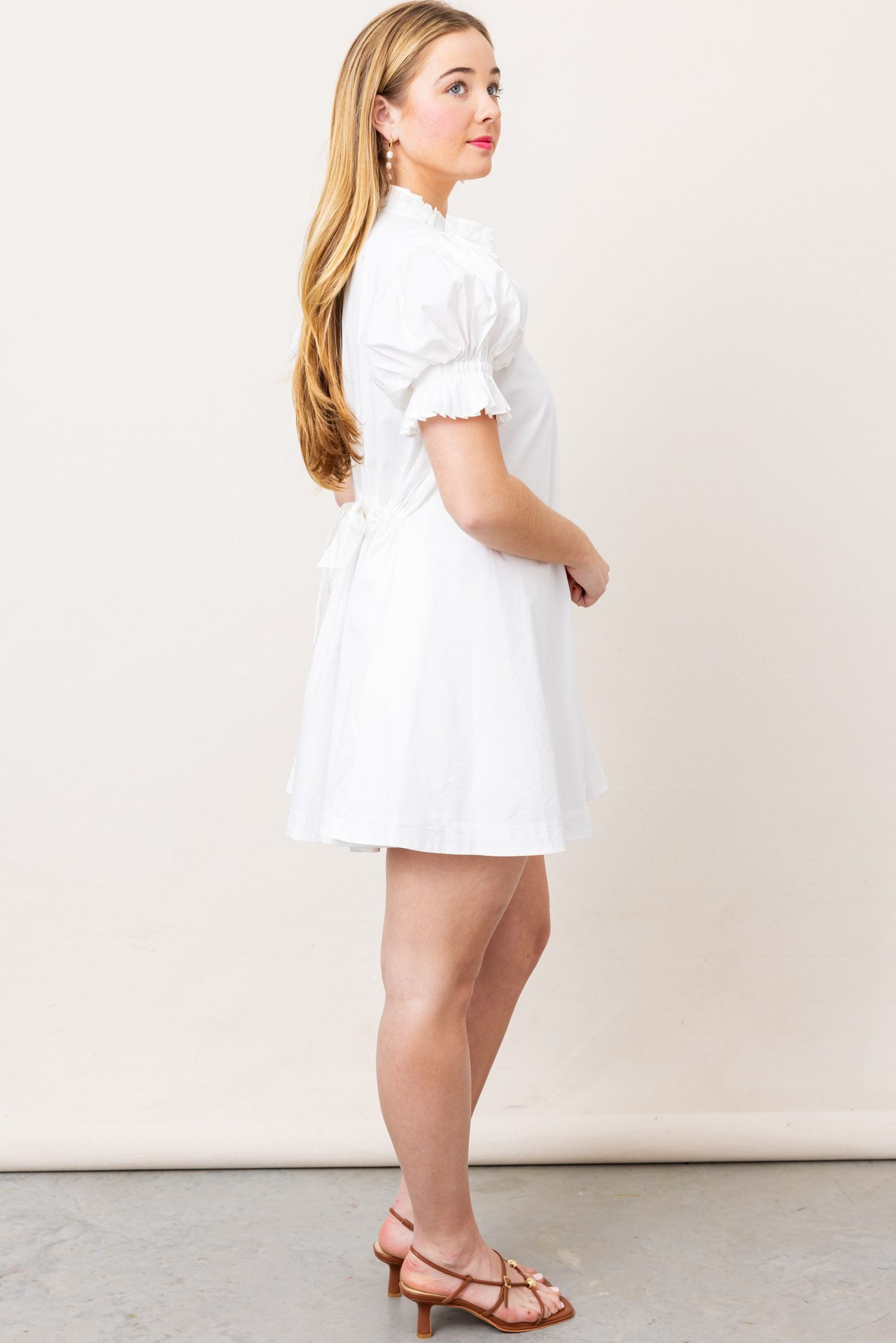 KARLIE Poplin Ruffle Neck Back Tie Dress