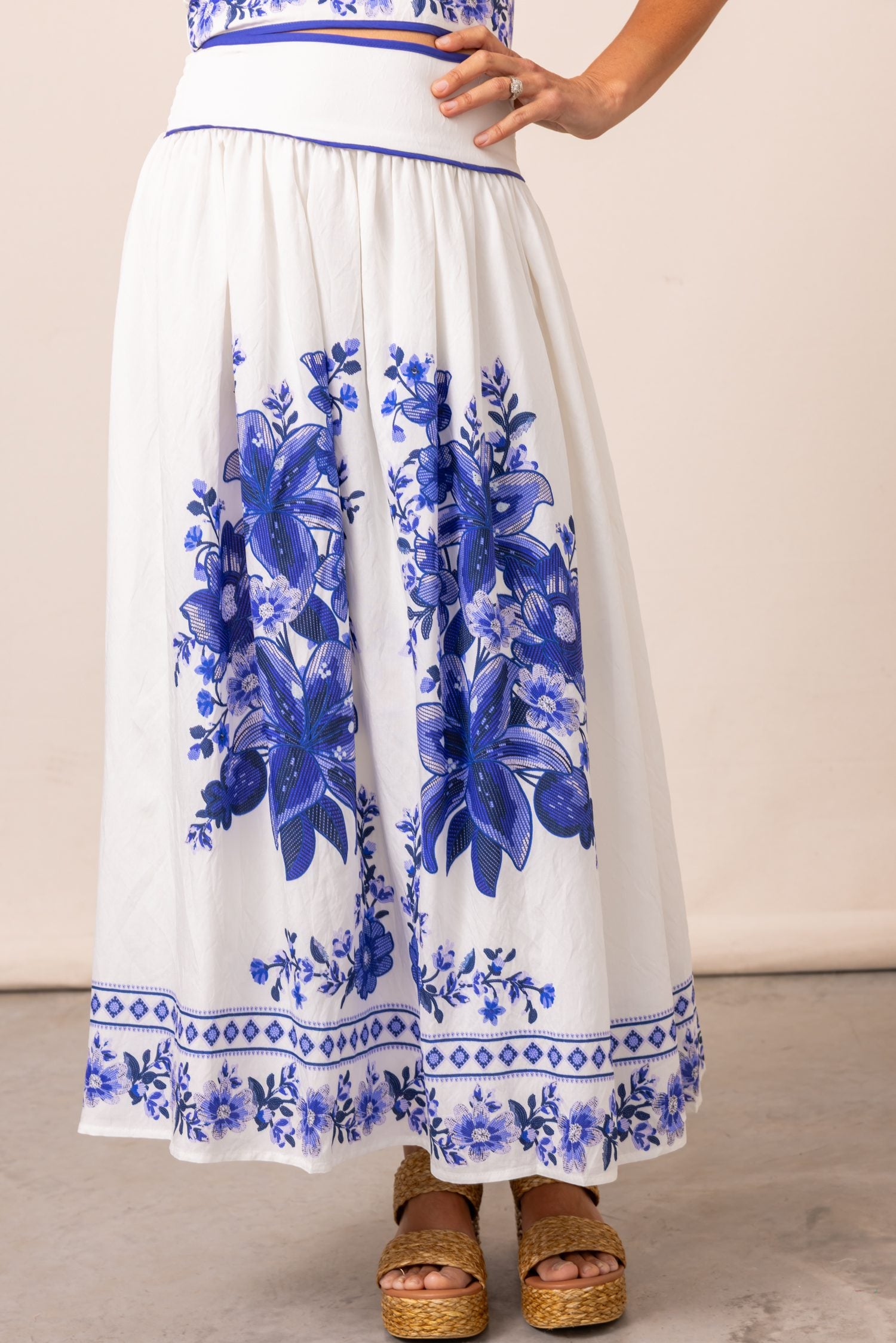 The Santorini Floral Detail Midi Skirt