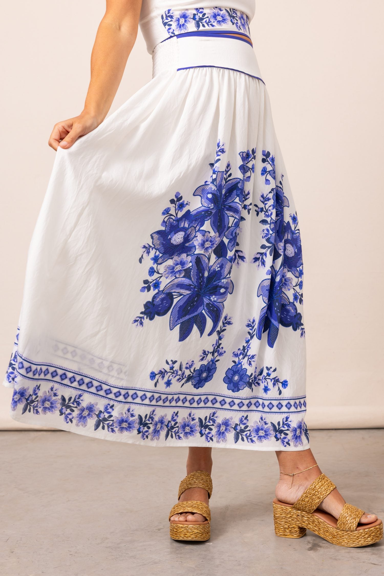 The Santorini Floral Detail Midi Skirt