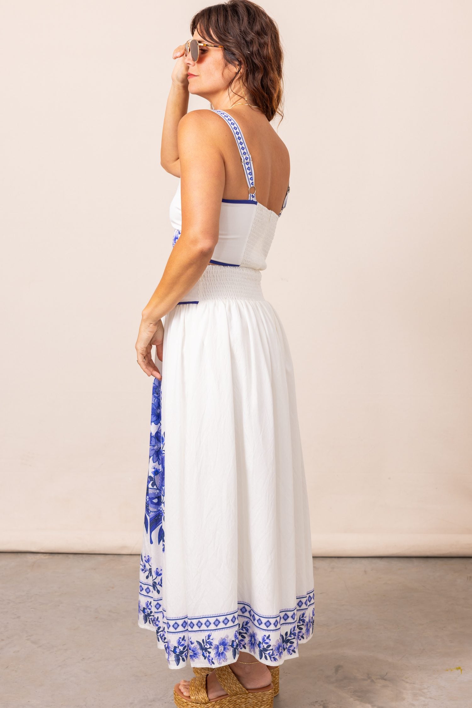 The Santorini Sleeveless Crop Top Floral Detail Top