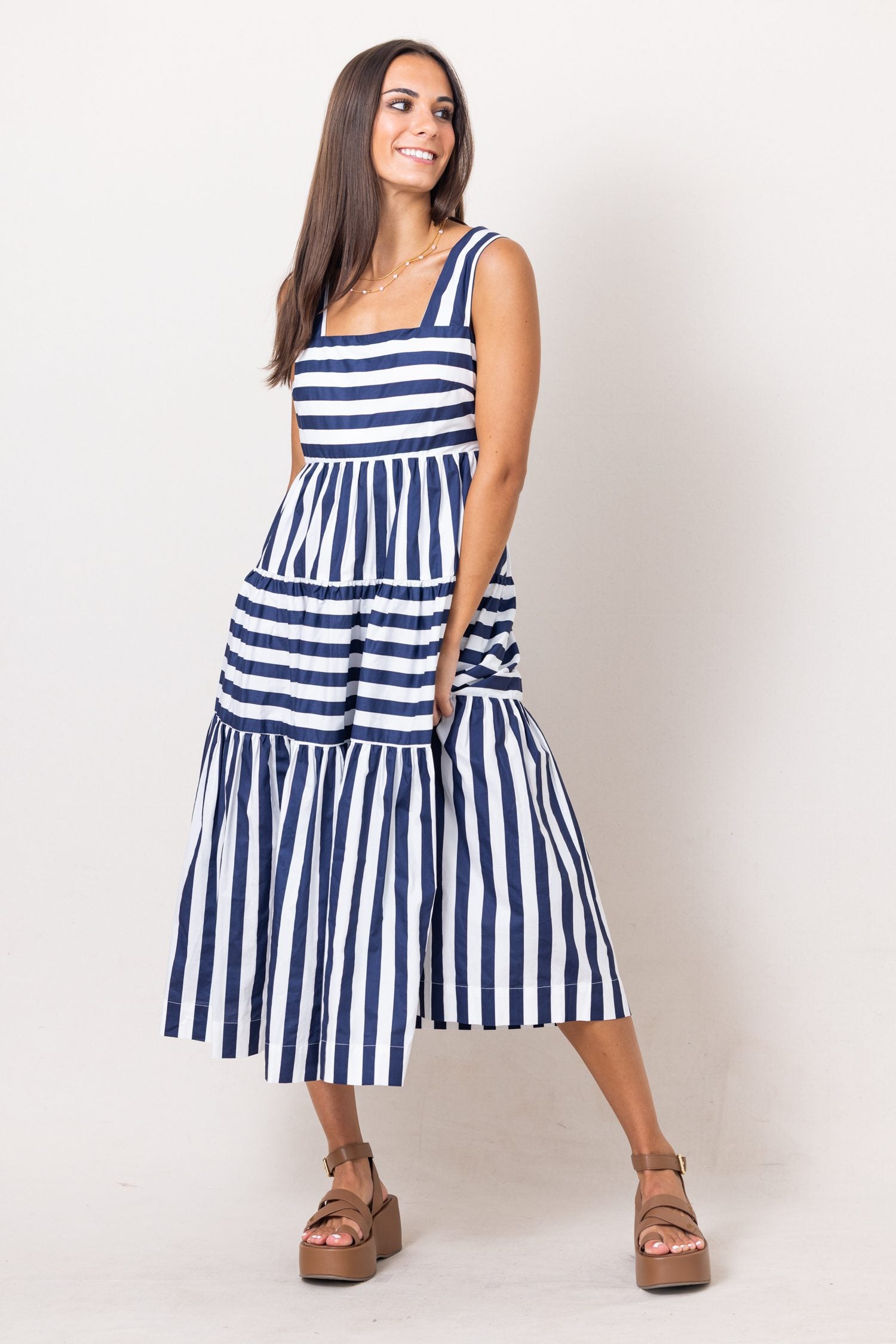 The Charlee Contrast Stripe Tiered Midi Dress