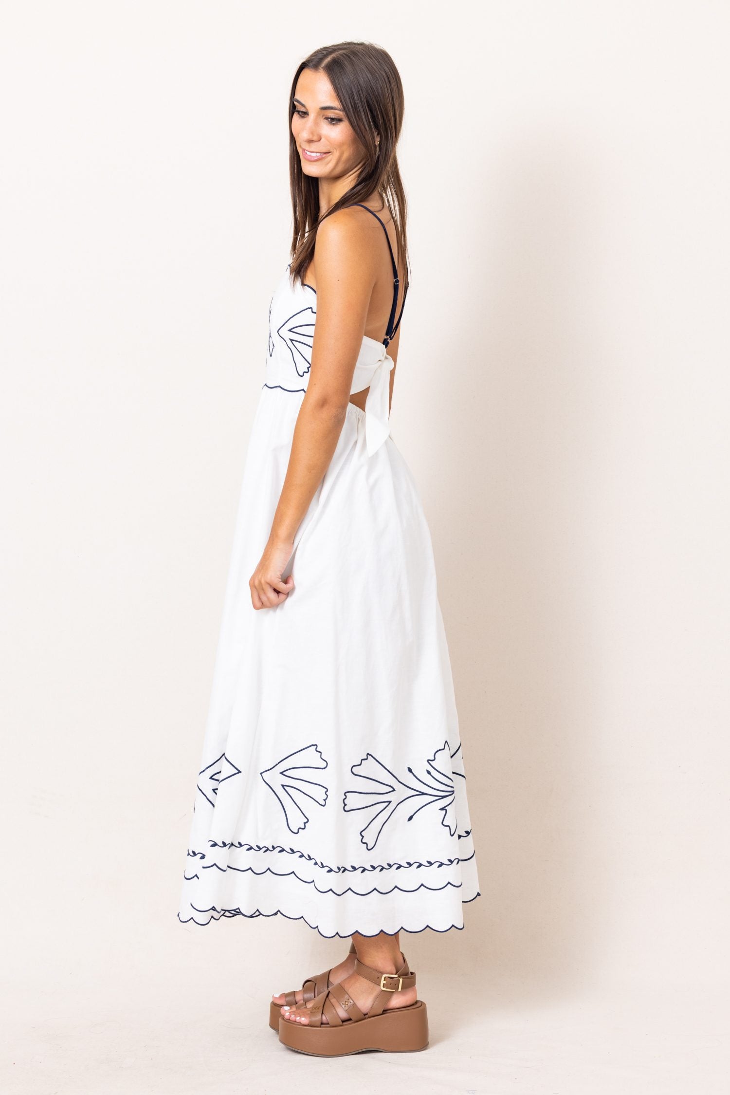 The Emilia Embroidered Spaghetti Strap Midi Dress